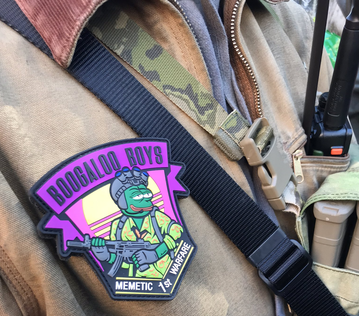 One group at Lobby Day wore patches associated with the then-nascent Boogaloo movement. 