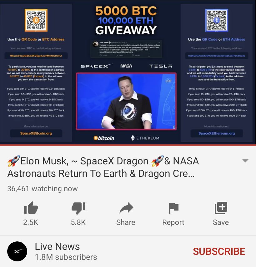 Hackers Hijacked Popular Youtube Channels To Promote Bitcoin Scams Hackers Hijacked Popular Youtube Channels To Promote Bitcoin Scams