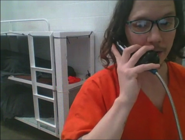 Jeremy Hammond in the Grady County Jail during a video chat with reporter Keri Blakinger.