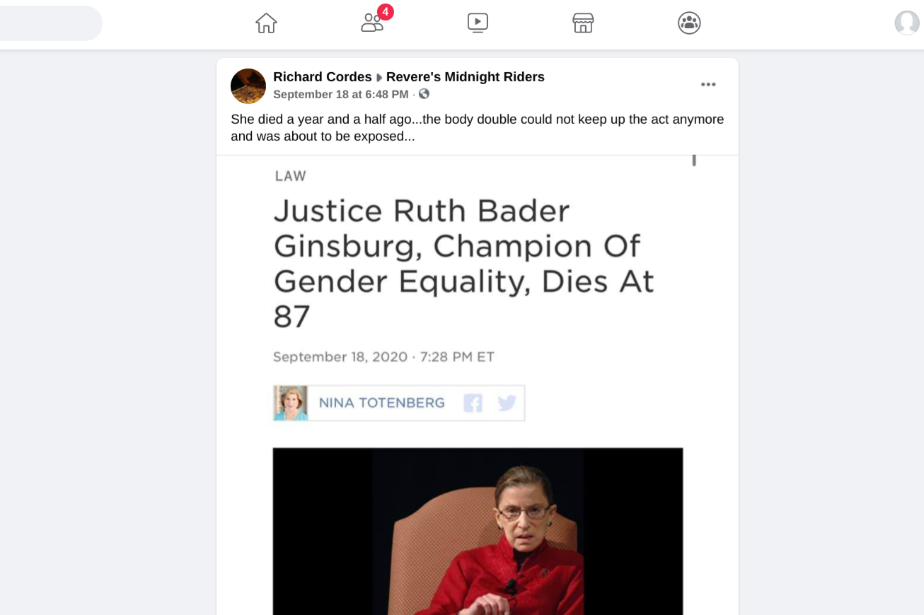 Debunked conspiracy theories about Bader Ginsburg included one that she died some time ago.