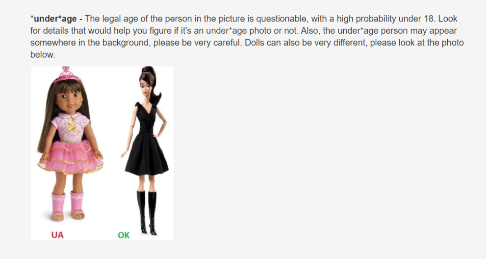 Screenshot eines Teils des Handbuchs für Löscharbeiter, zu sehen ist eine Spielzeugpuppe, die ein Kind darstellen soll, und eine Puppe, die eine erwachsene Frau darstellen soll. Das Kind ist 