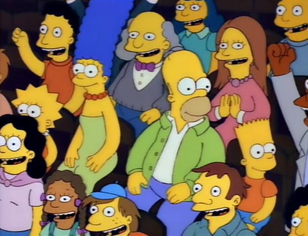 Lisa, Marge, Homer und Bart bei der Stadtversammlung