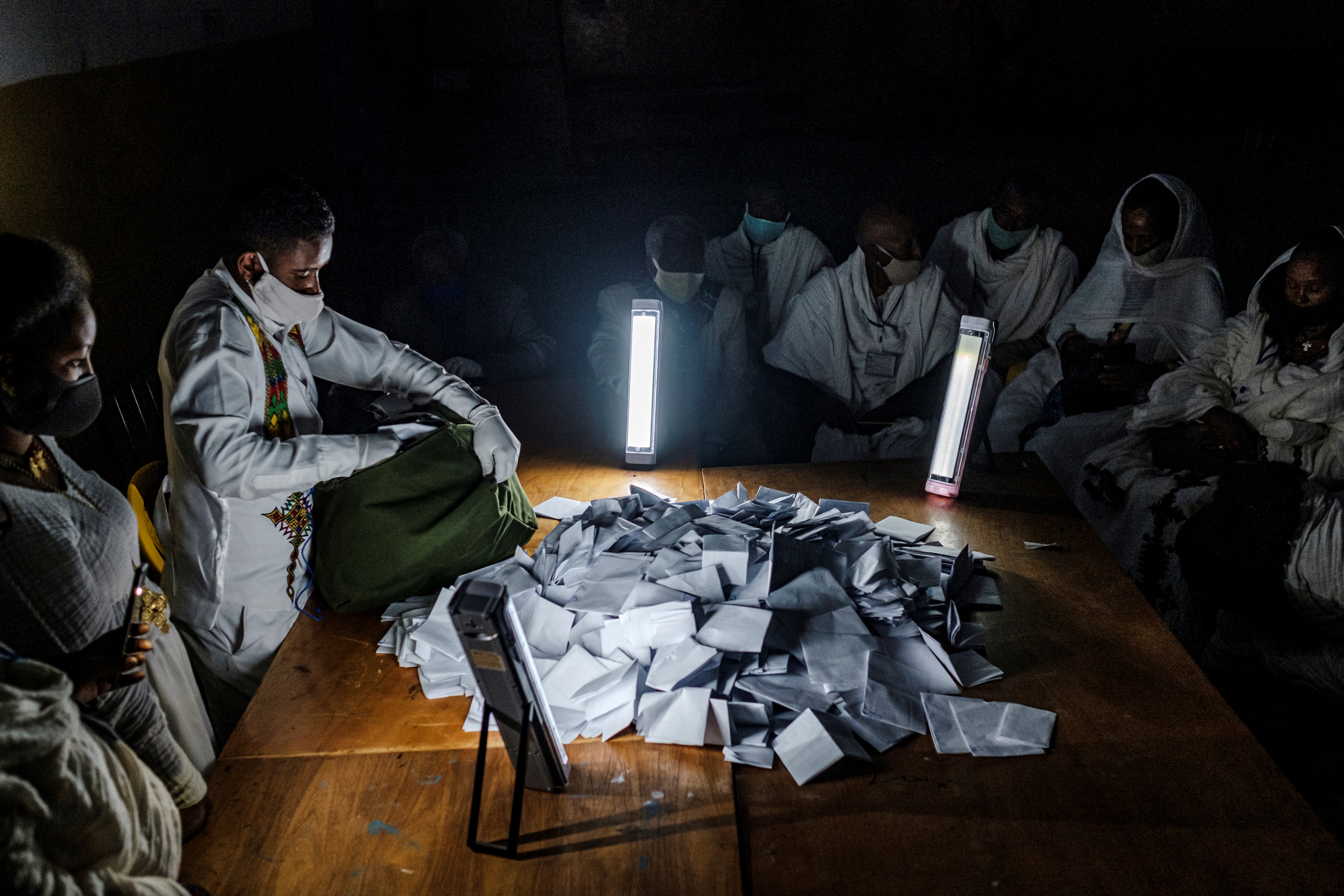 Election officials count ballots in Tigray.