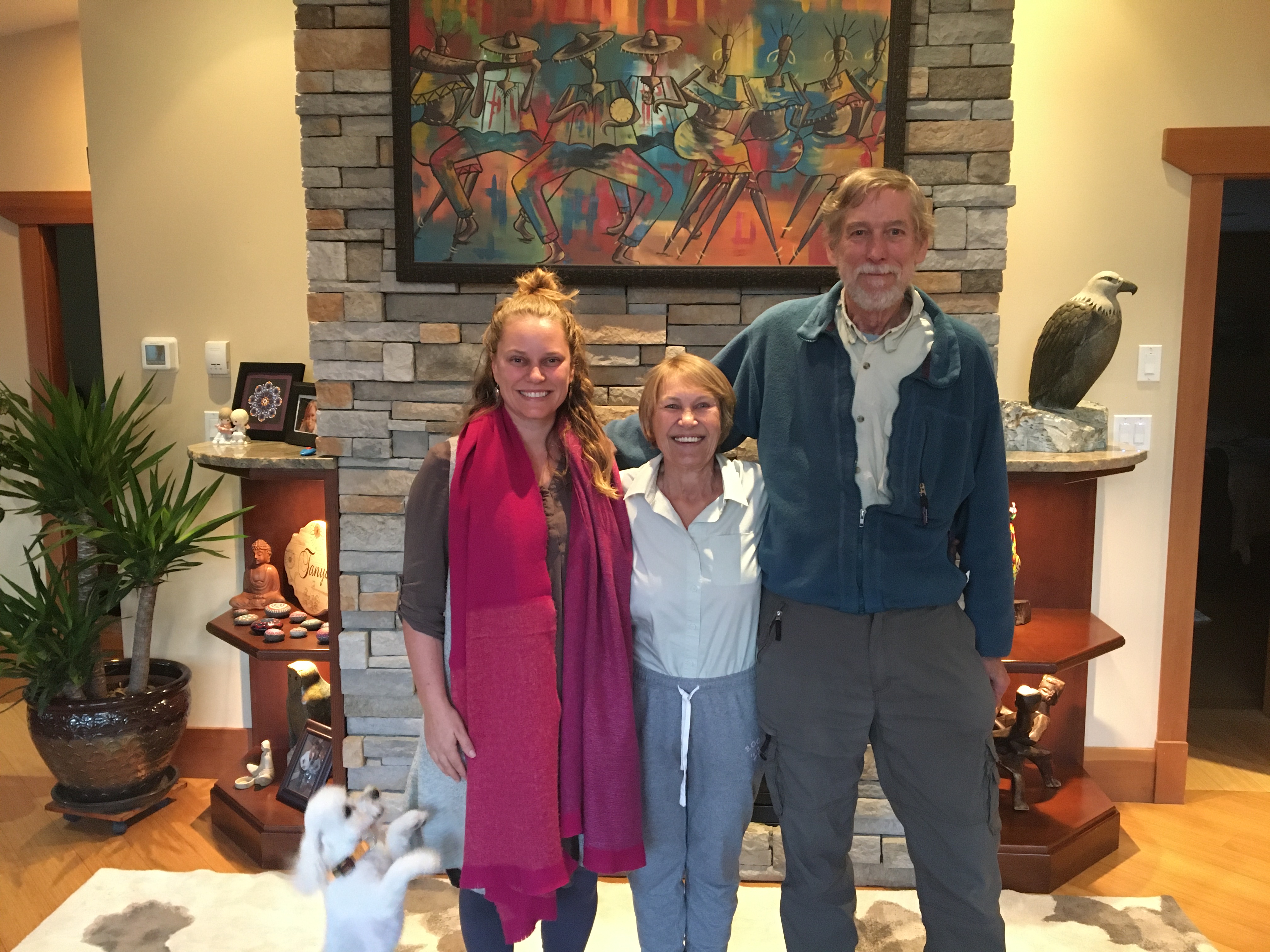 Mona Strelaeff, centre, with her therapist, left, and TheraPsil founder Bruce Tobin.
