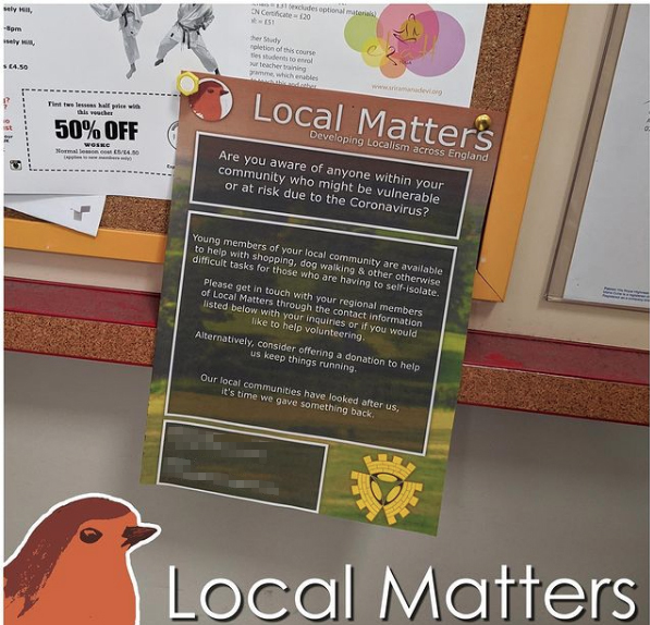 A leaflet from local matters offering to help people through lockdown. Photo: Local Matters Instagram