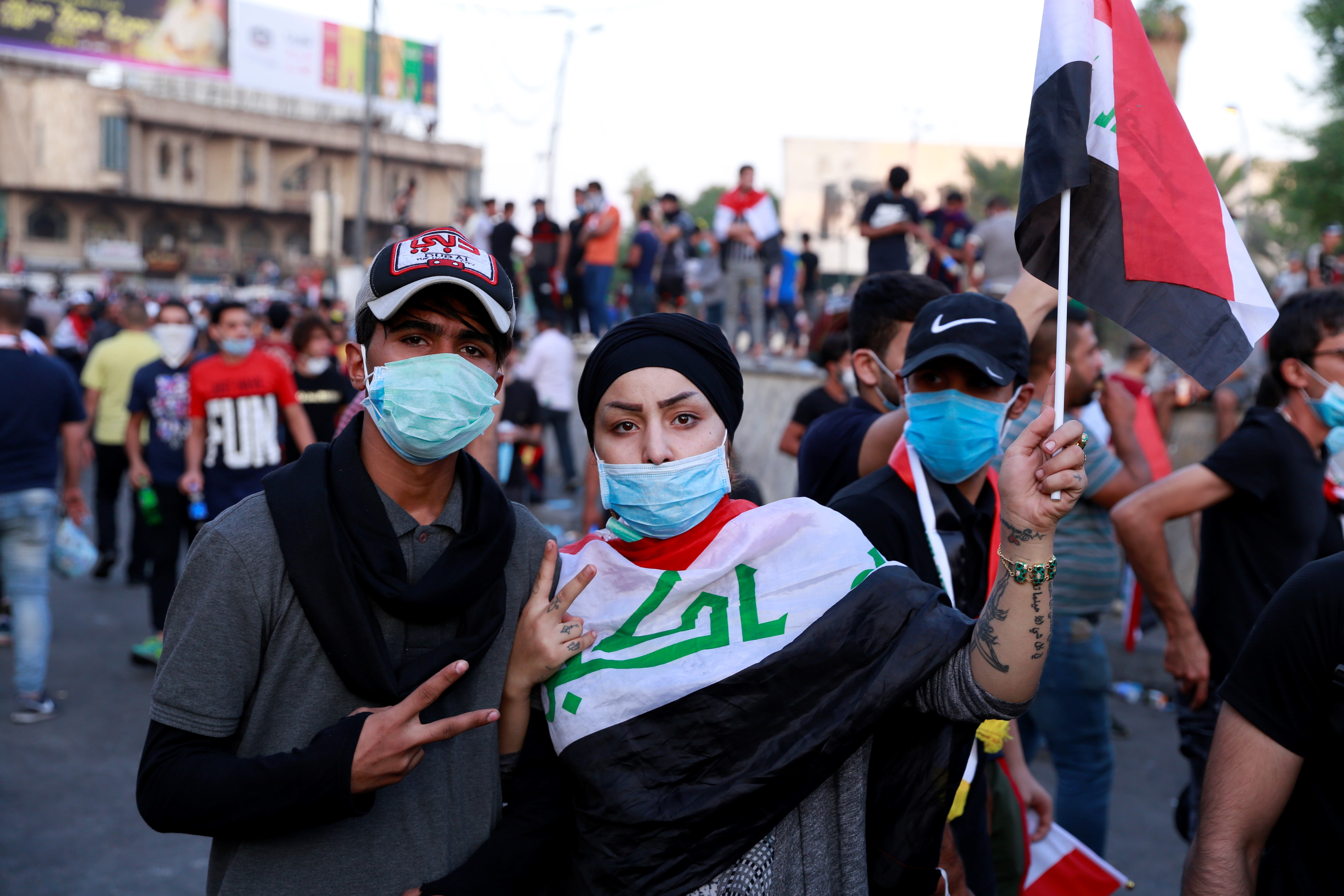 Protesters in Baghdad in October 2019. Photo: Murtadha Sudani/Anadolu Agency via Getty Images