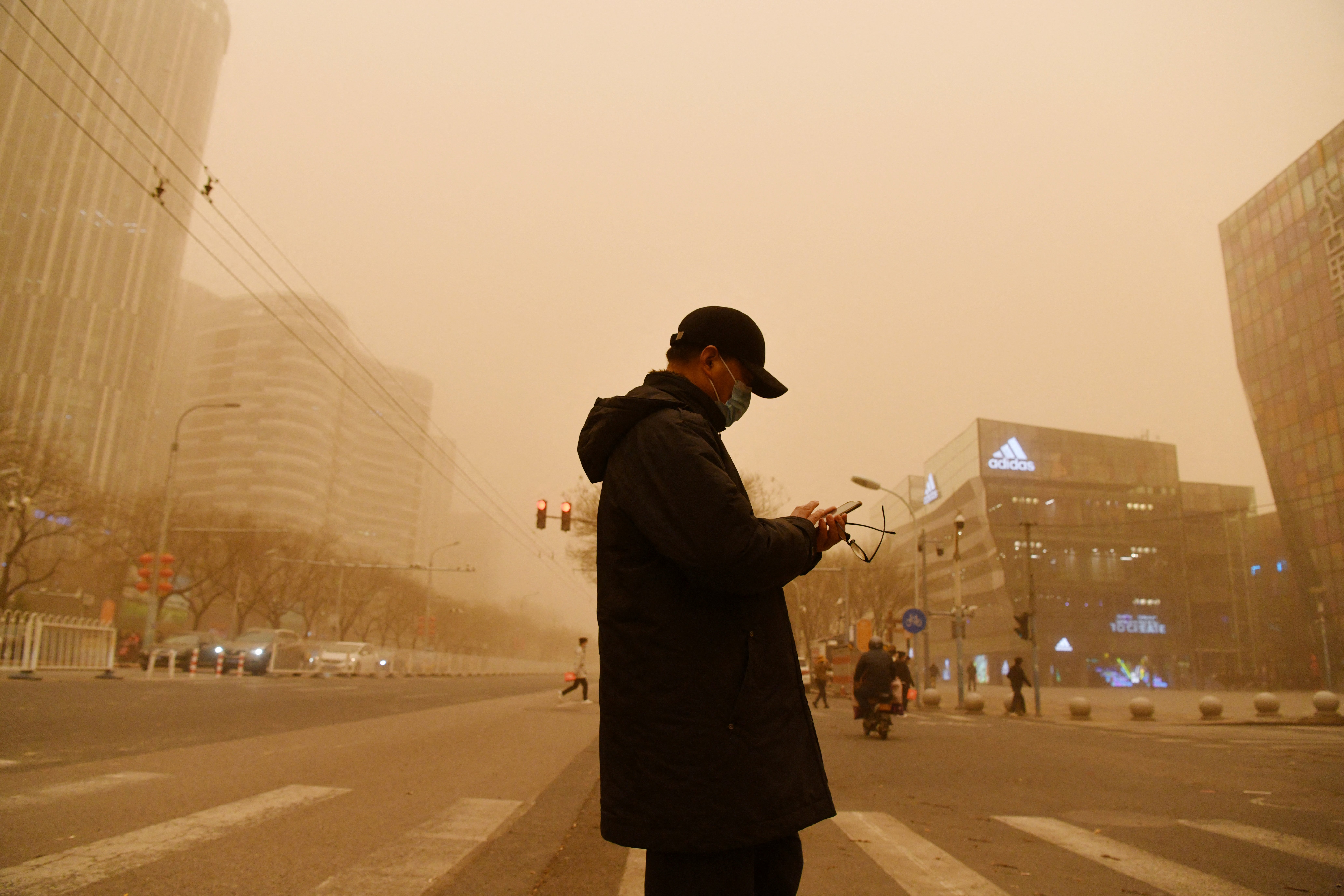 The sandstorm has turned the sky orange in Beijing