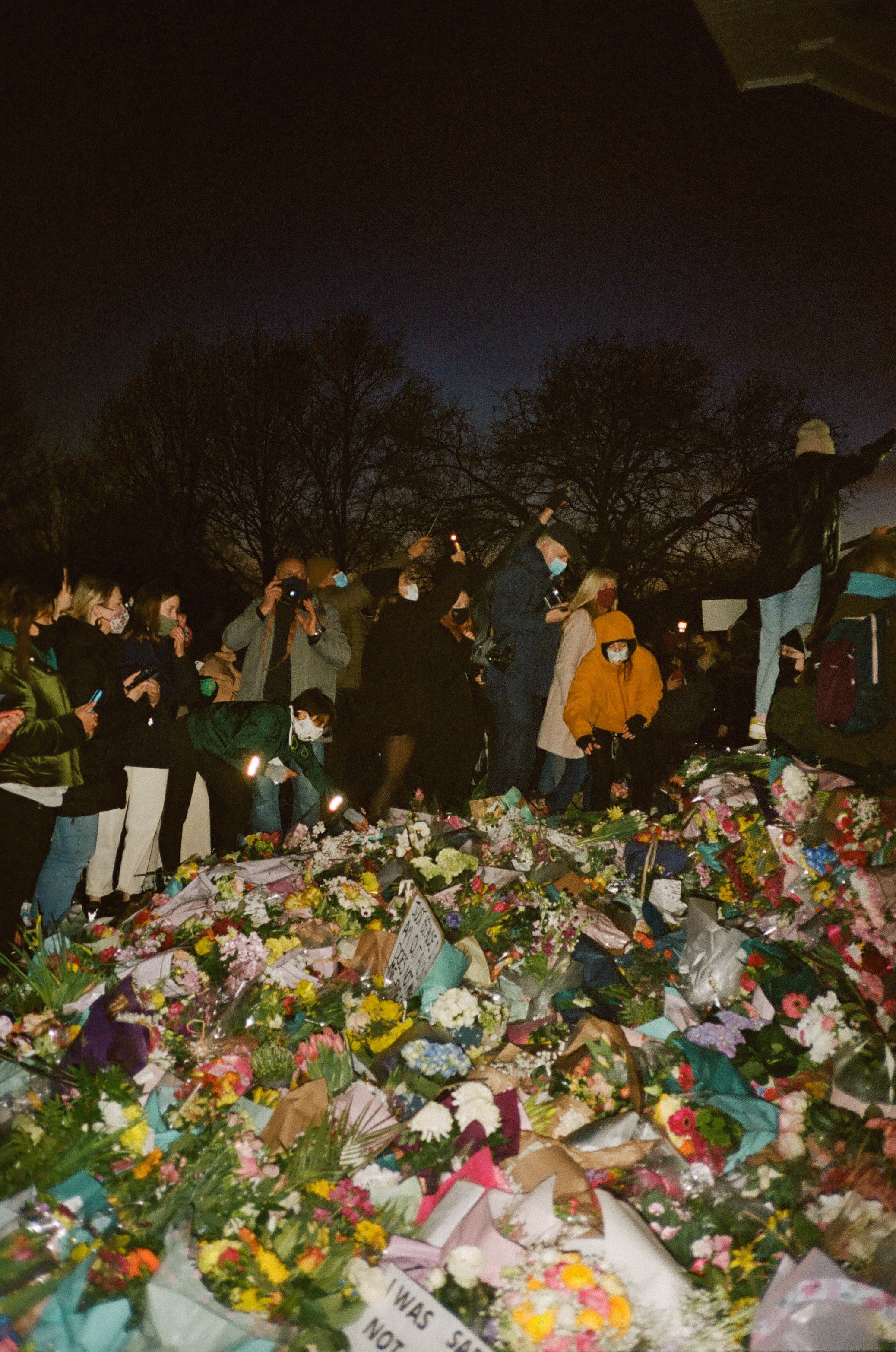 the crowd at a protest in london for sarah everard and male violence against women