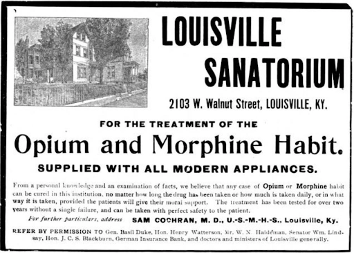 Advertisement for a Civil War-era drug rehab in Louisville, Kentucky.