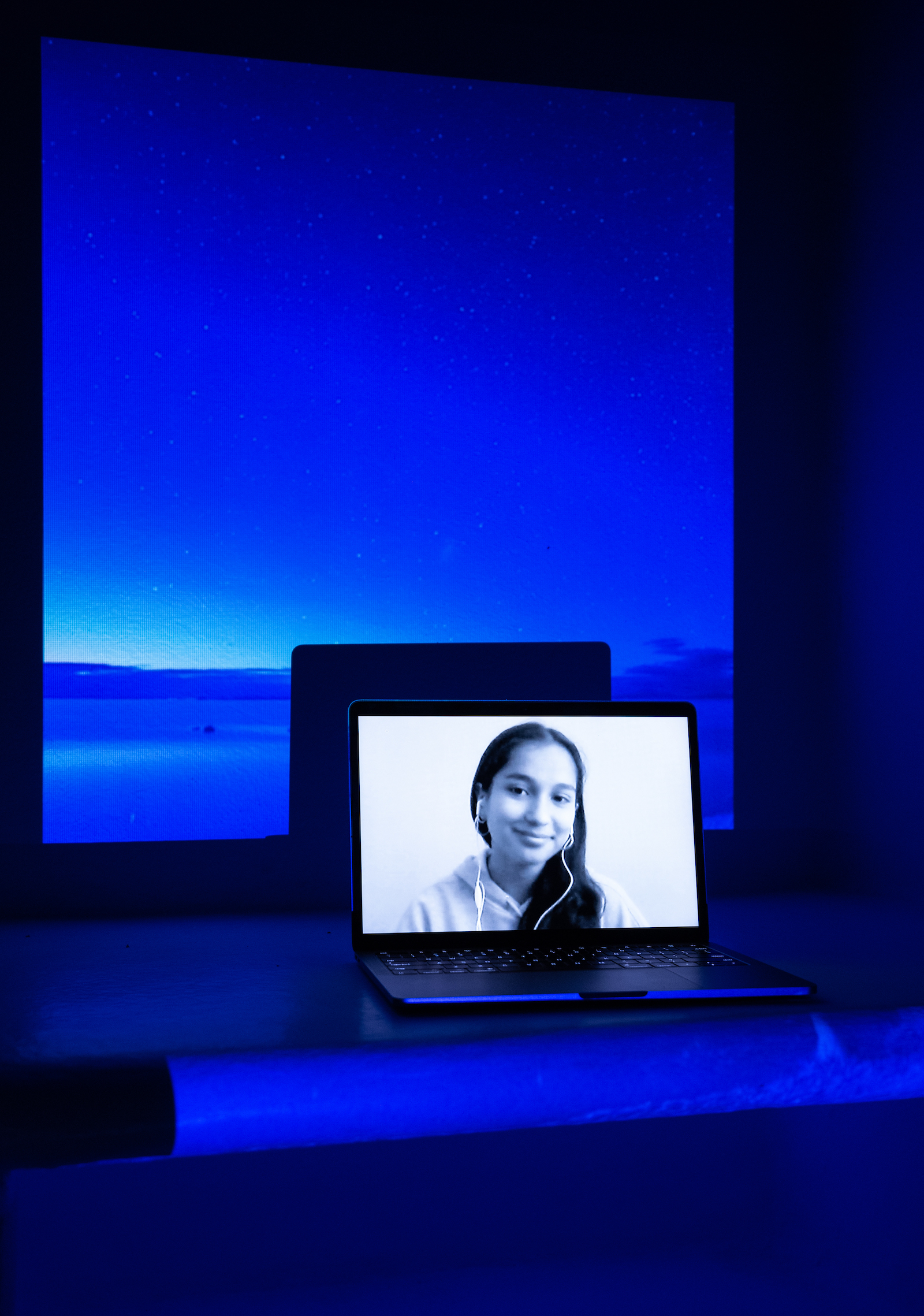 Catalina Santelices, Fridays for Future Chile Organizer, Co-Founder Latinas for Climate. Projected Image: Midnight Sky, Uyuni, Bolivia, March 2019.