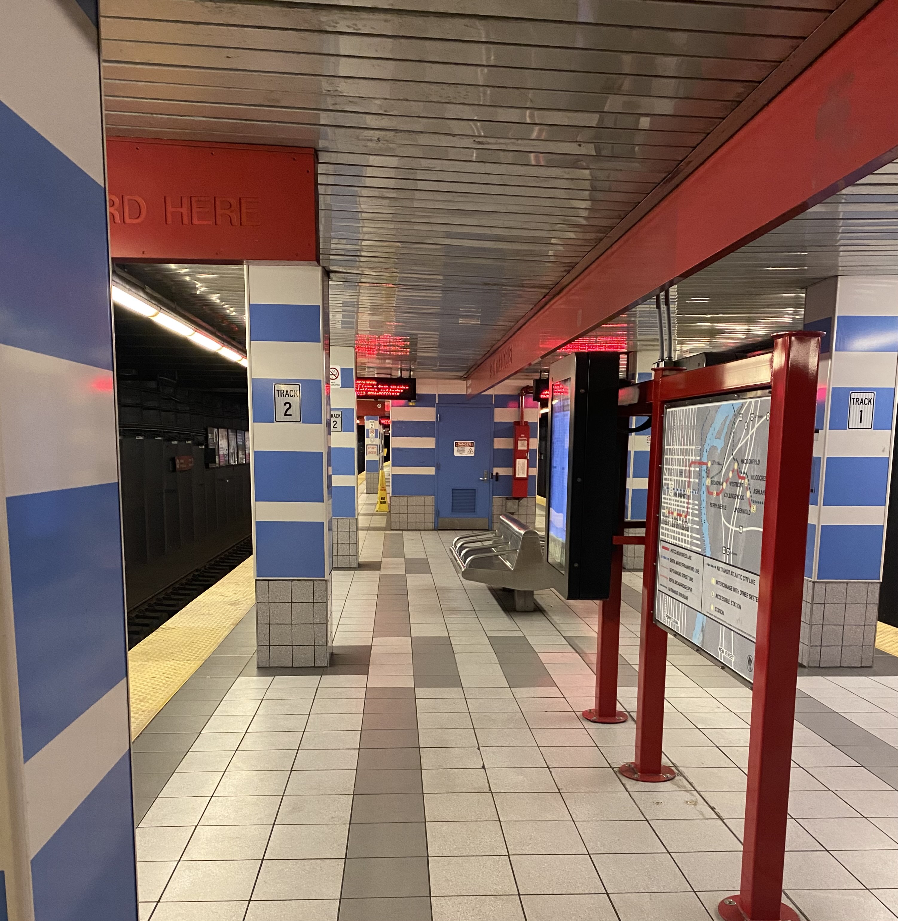 Photo of an empty train station platform in Philadelphia.