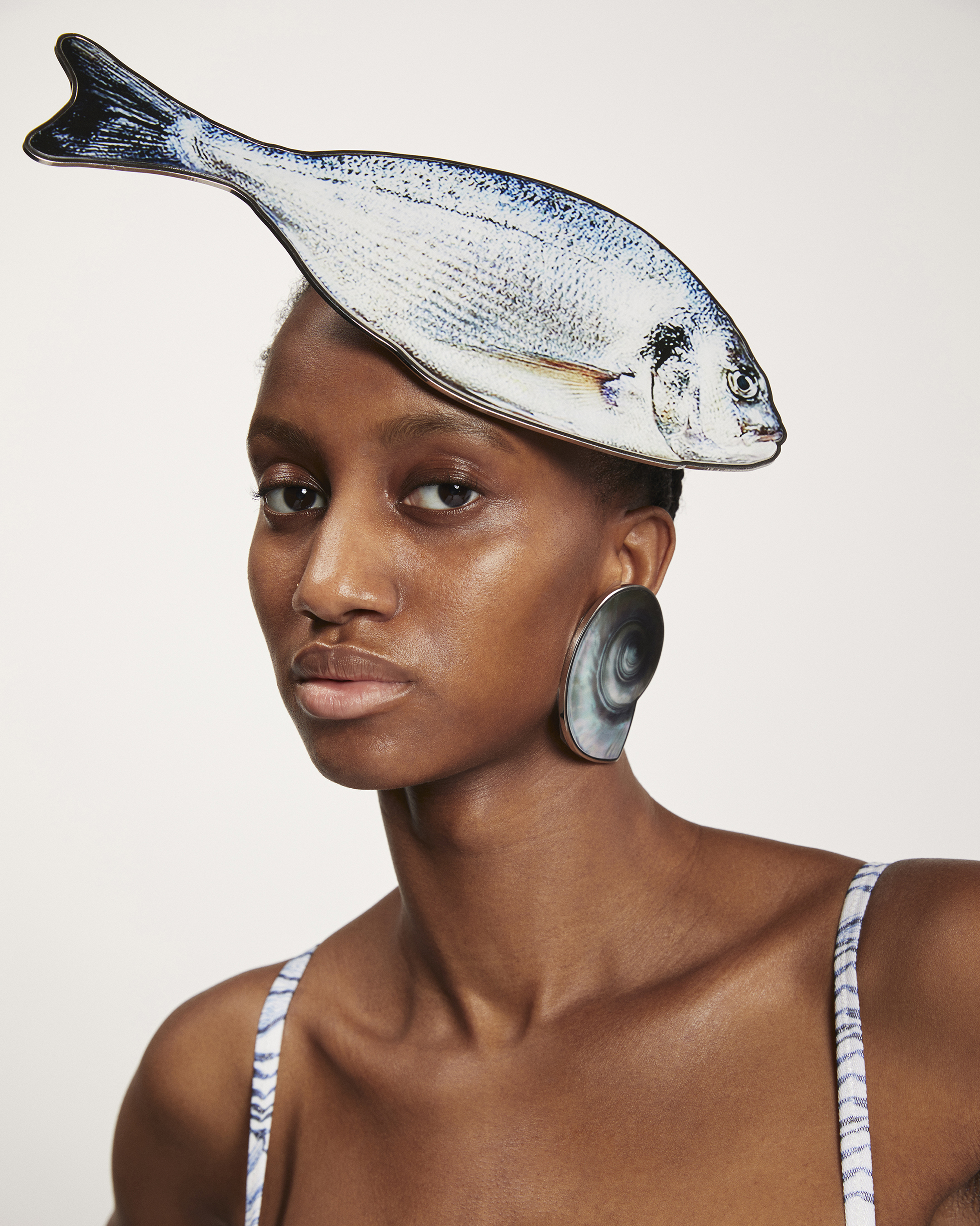 A model wearing a Marvin M'Toumo Jean Paul Gaultier collab look
