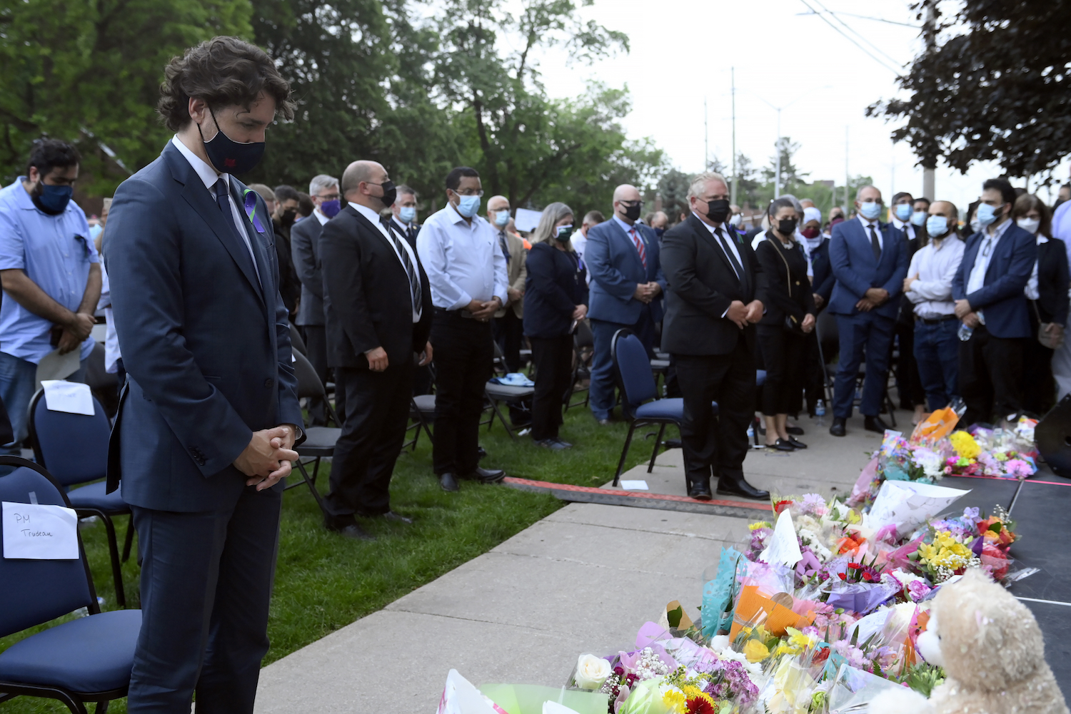 Prime Minister Justin Trudeau and Ontario Premier Doug Ford attend a vigil for the Afzaal-Salman family.
