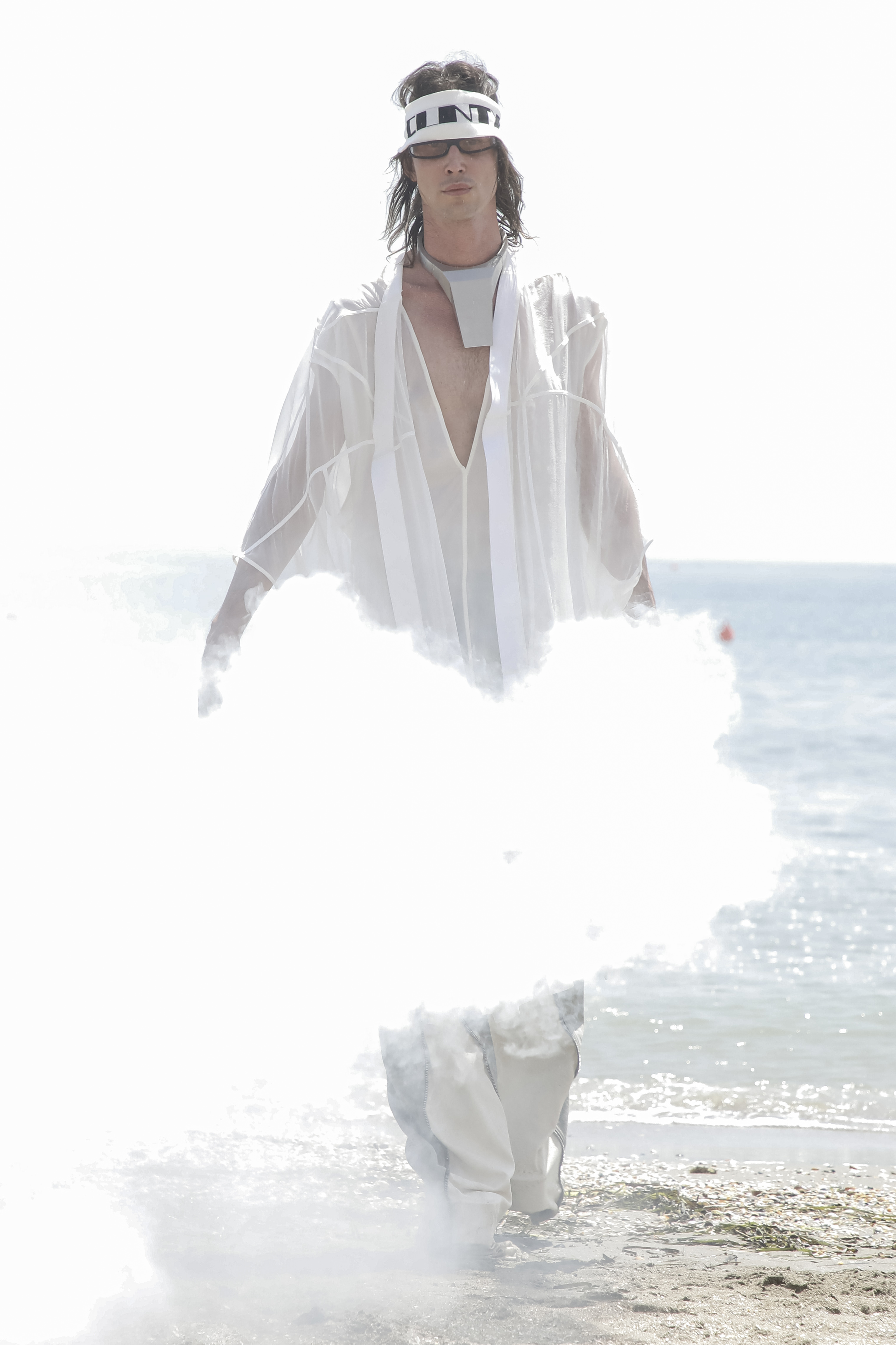 A model wearing a full look from the Rick Owens S22 collection