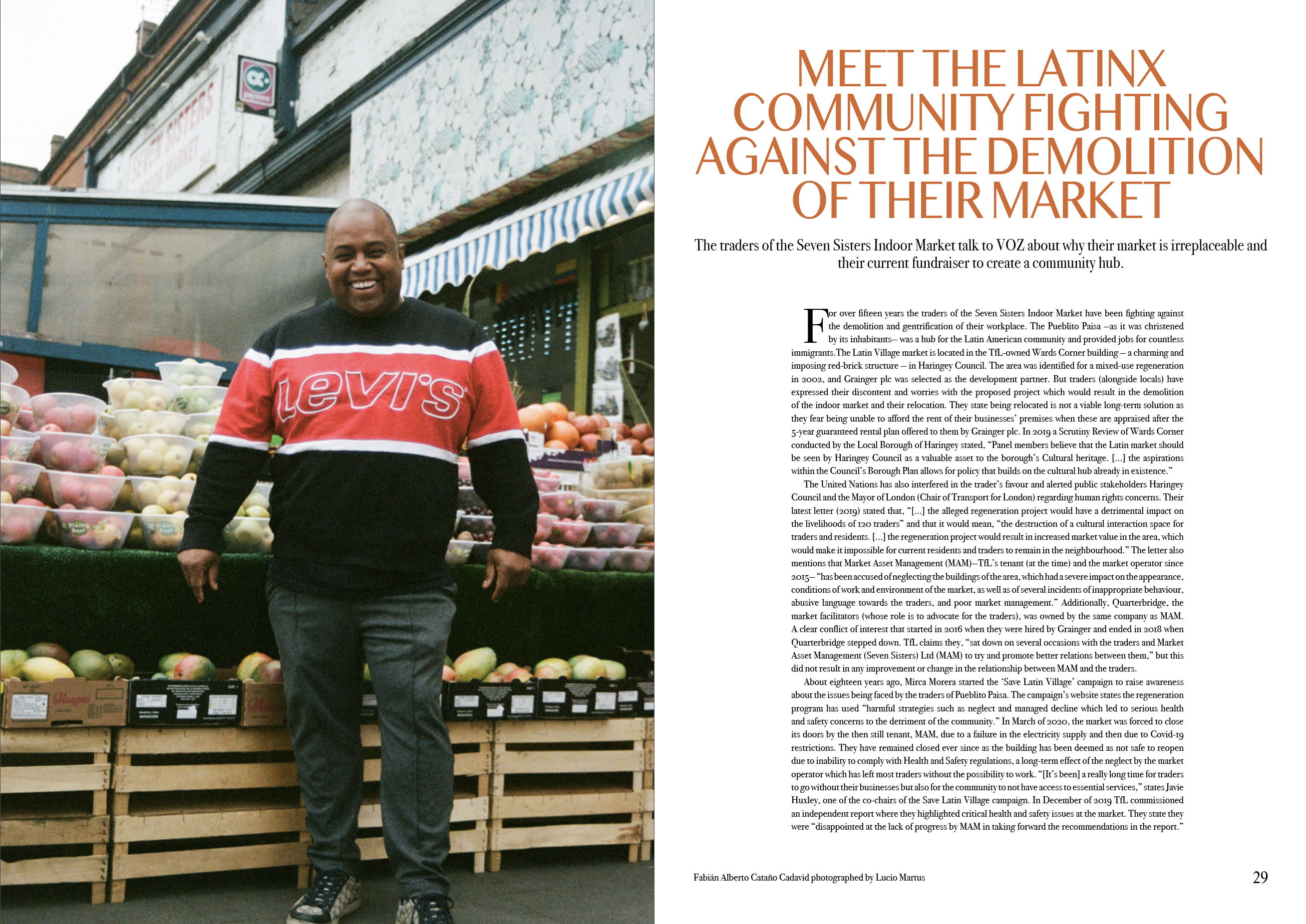 A spread from Valeria Ghersi Valdivia's CSM BA Fashion Journalism Project, VOZ