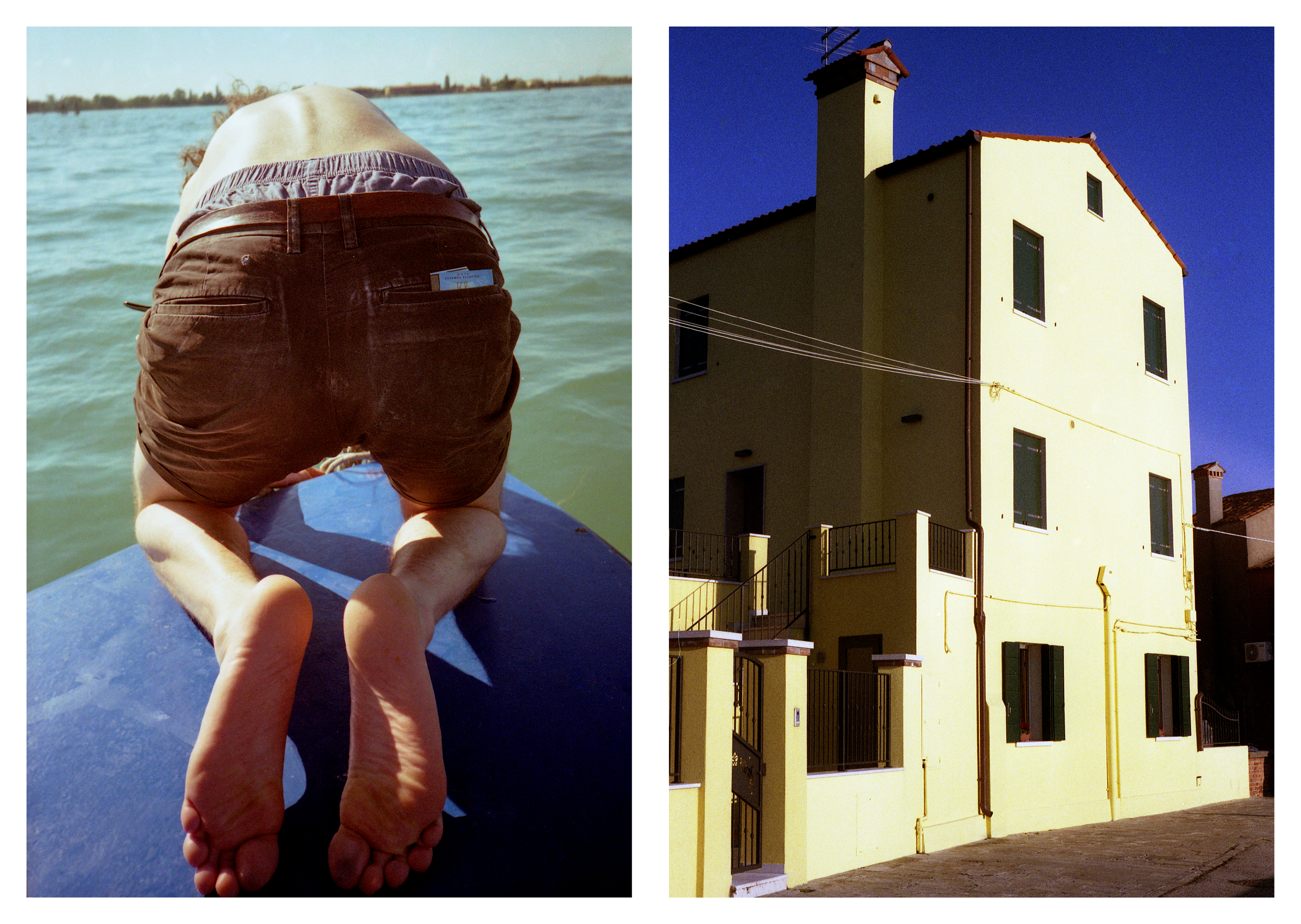 ragazzo disteso e casa gialla di Venezia, dittico 05, fotografia di Celia Cadamuro