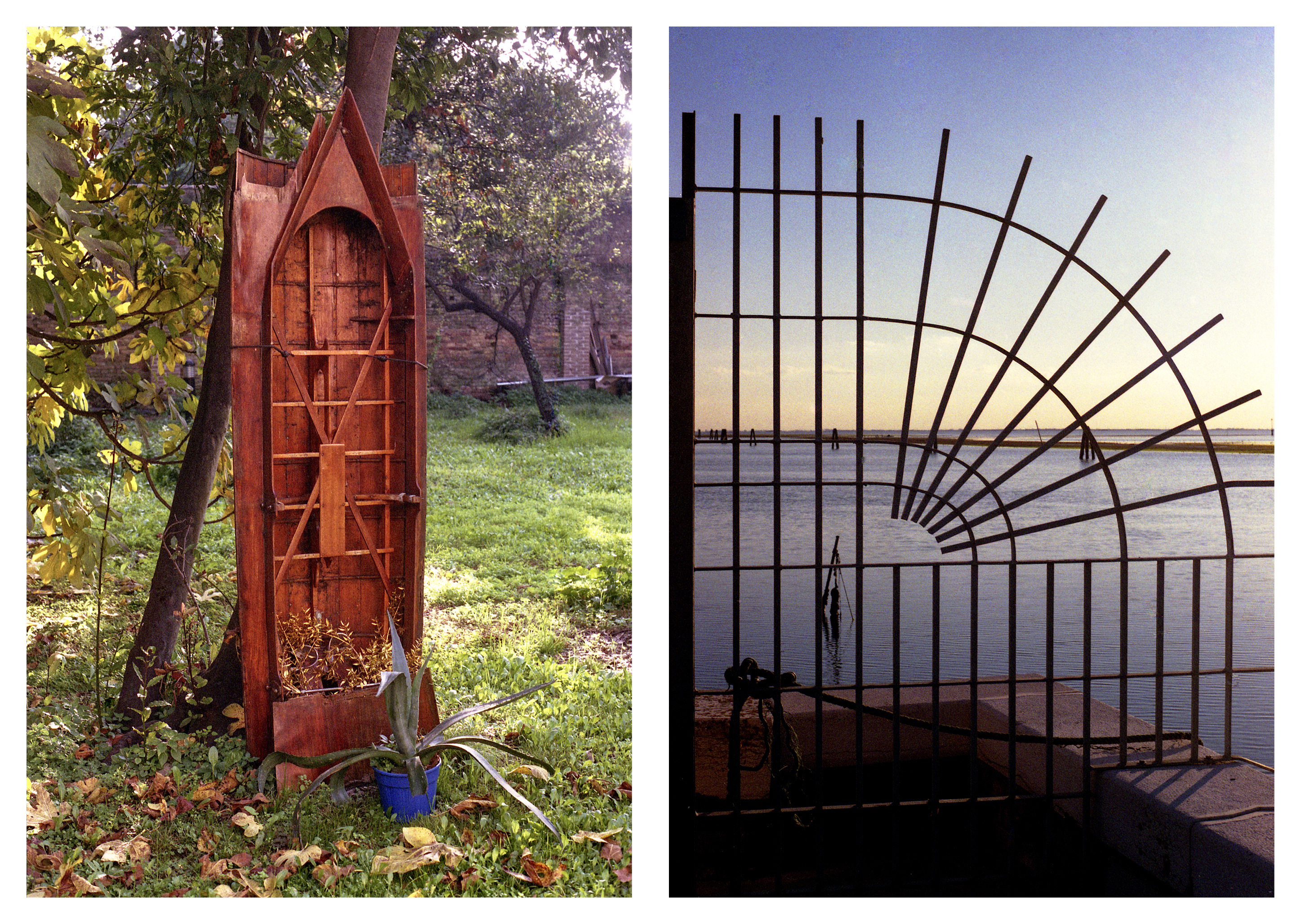 giardino e grata sulla laguna, dittico 07, fotografia di Celia Cadamuro