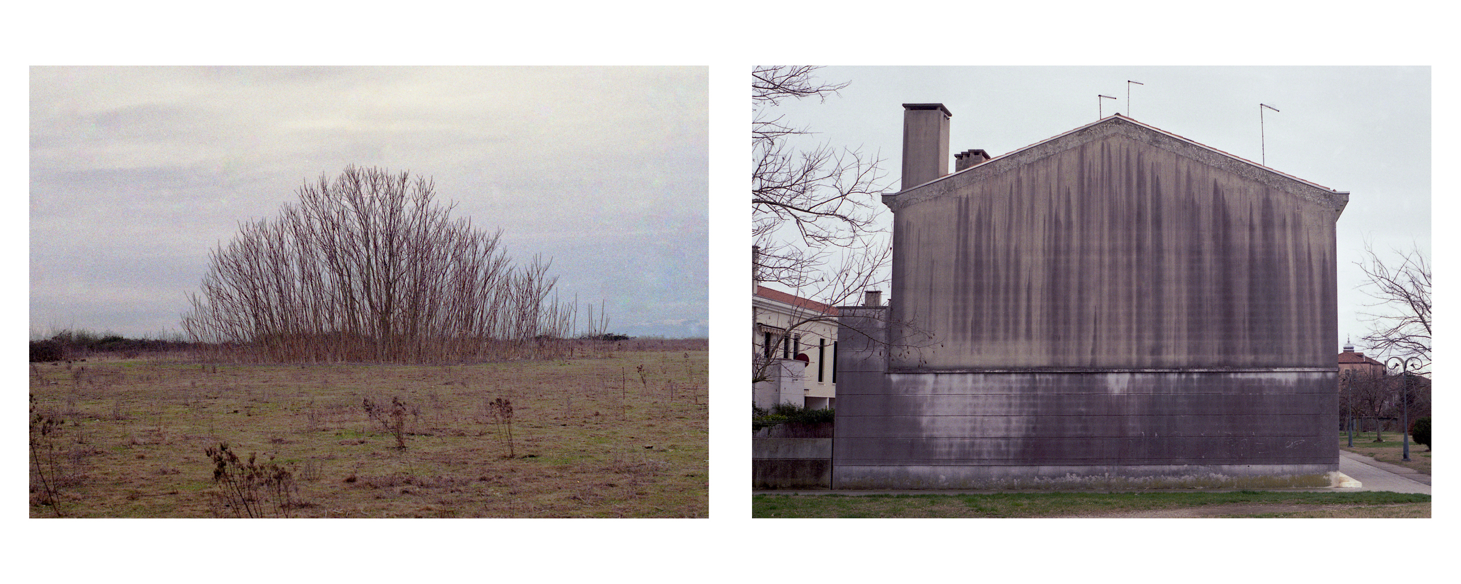 prato spoglio e facciata di una casa, dittico 09, fotografia di Celia Cadamuro