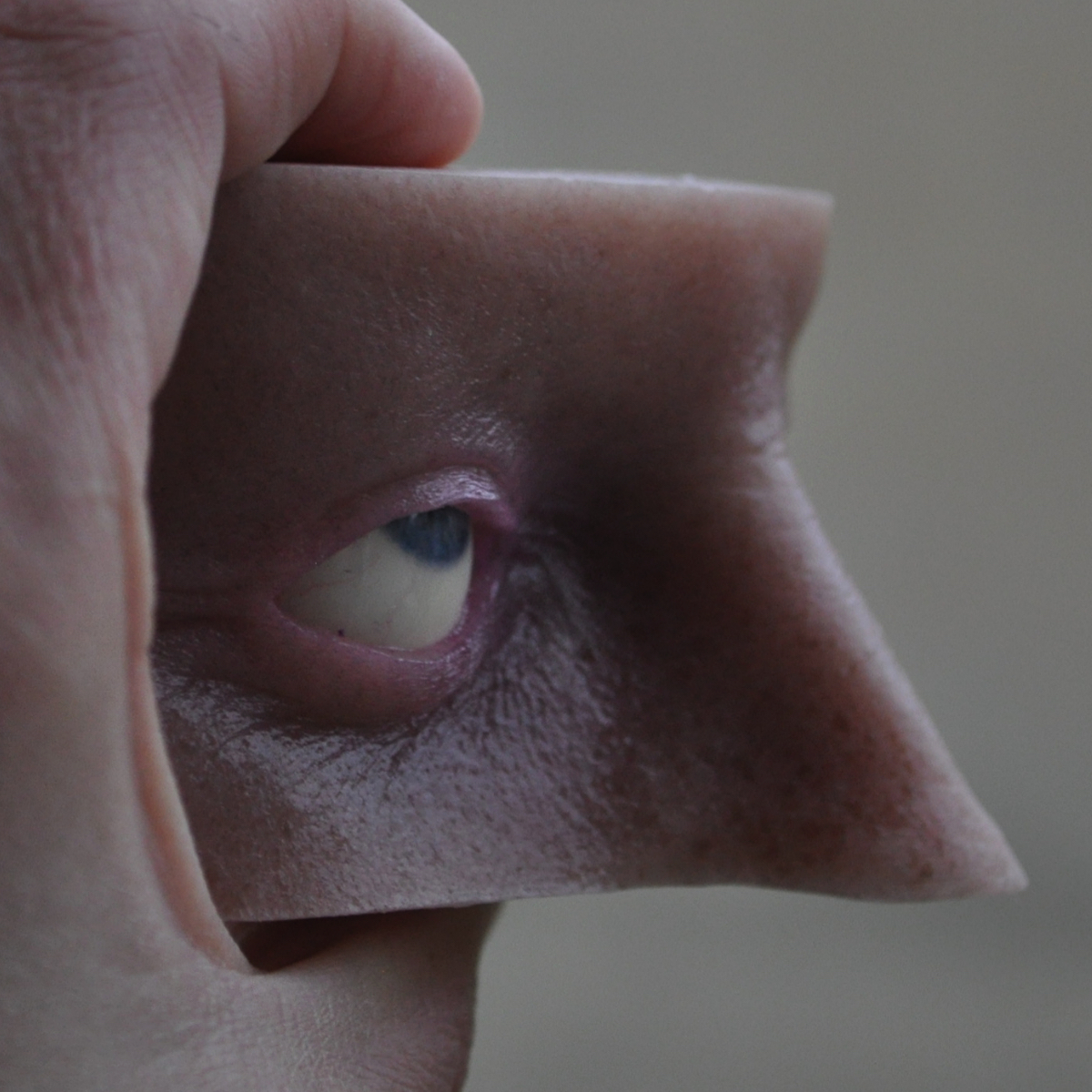 Matteo Ingrao, sculpture, art - Sculptural work, disembodied hand holding a slice of human face