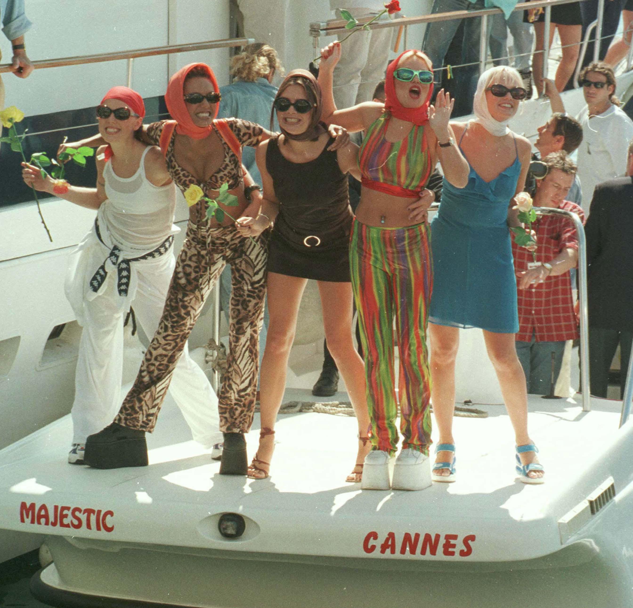 The Spice Girls standing on a boat at Cannes Festival, 1997