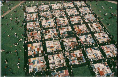 Aerial shot of the UK AIDS Memorial Quilt on display in Hyde Park in 1994