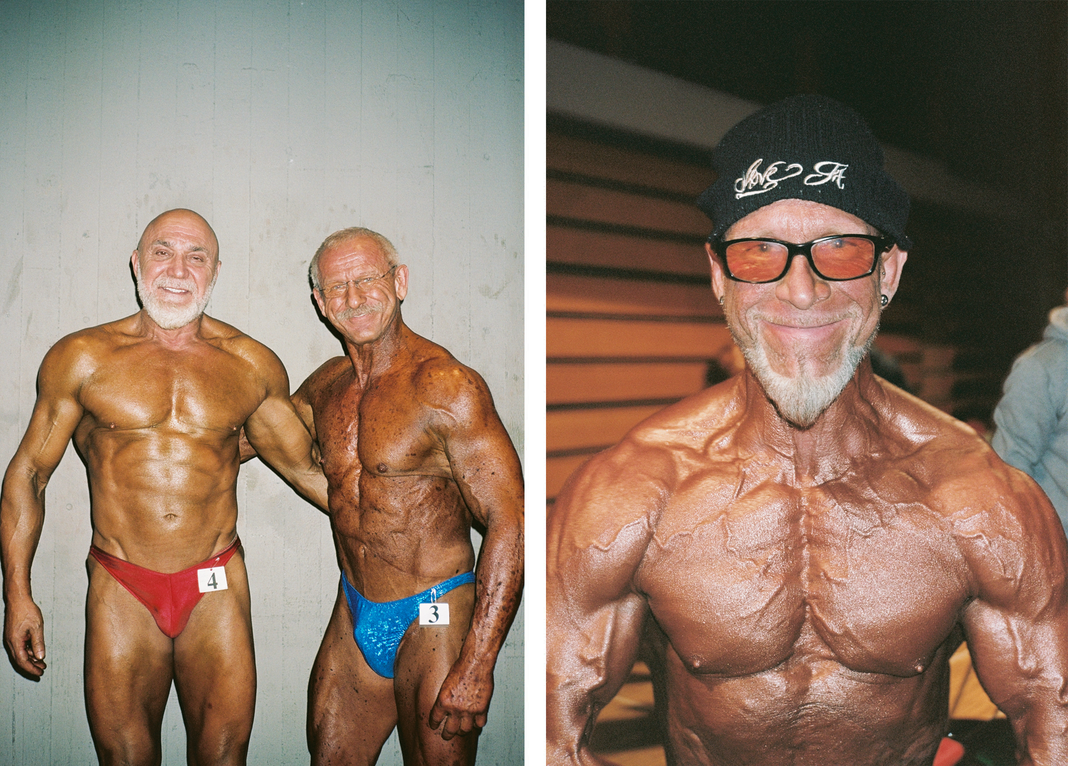 Nikolas-Petros Androbik, bodybuilding, photography - Composite image of three muscular and tanned older men.