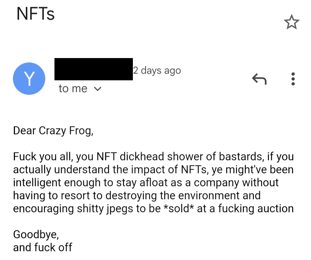Crazy Frog' Twitter Account Reports Getting Death Threats Over Upcoming NFT