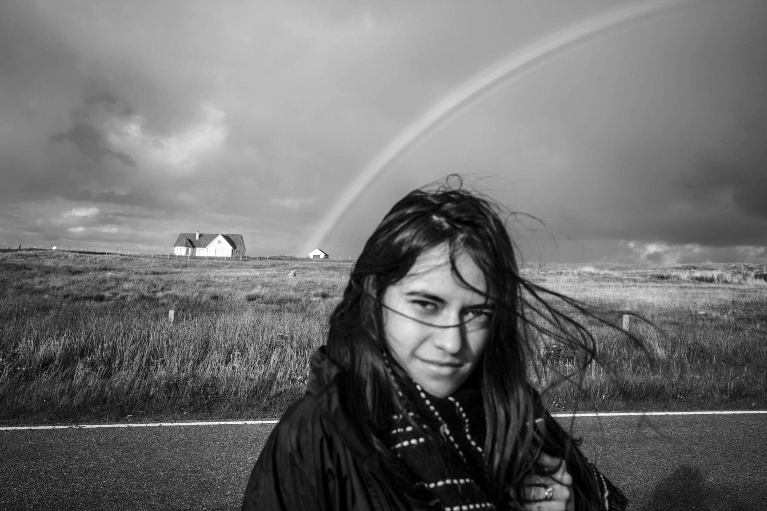 Andrea and rainbow in North Uist