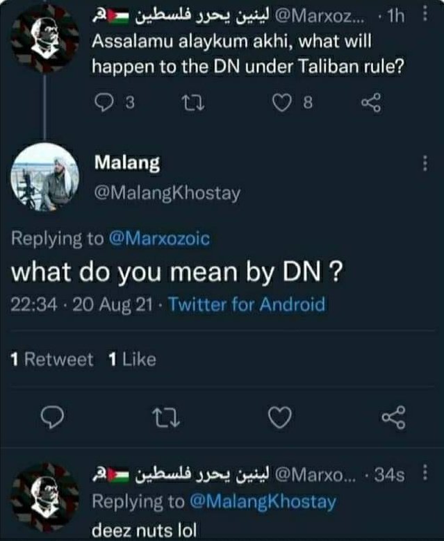 Malang Khostay 'deez nuts' Twitter exchange. 
