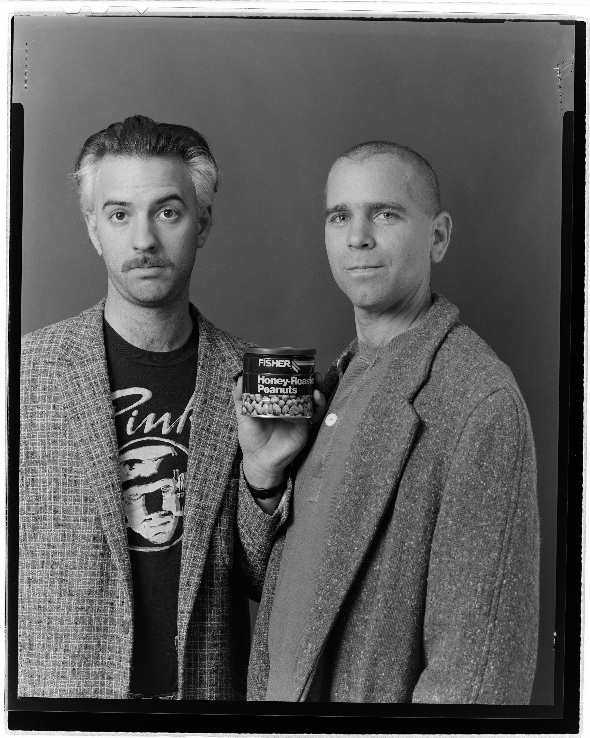 a black and white portrait of Cornelius Conboy and Dennis Gattra in 1985 by tom warren