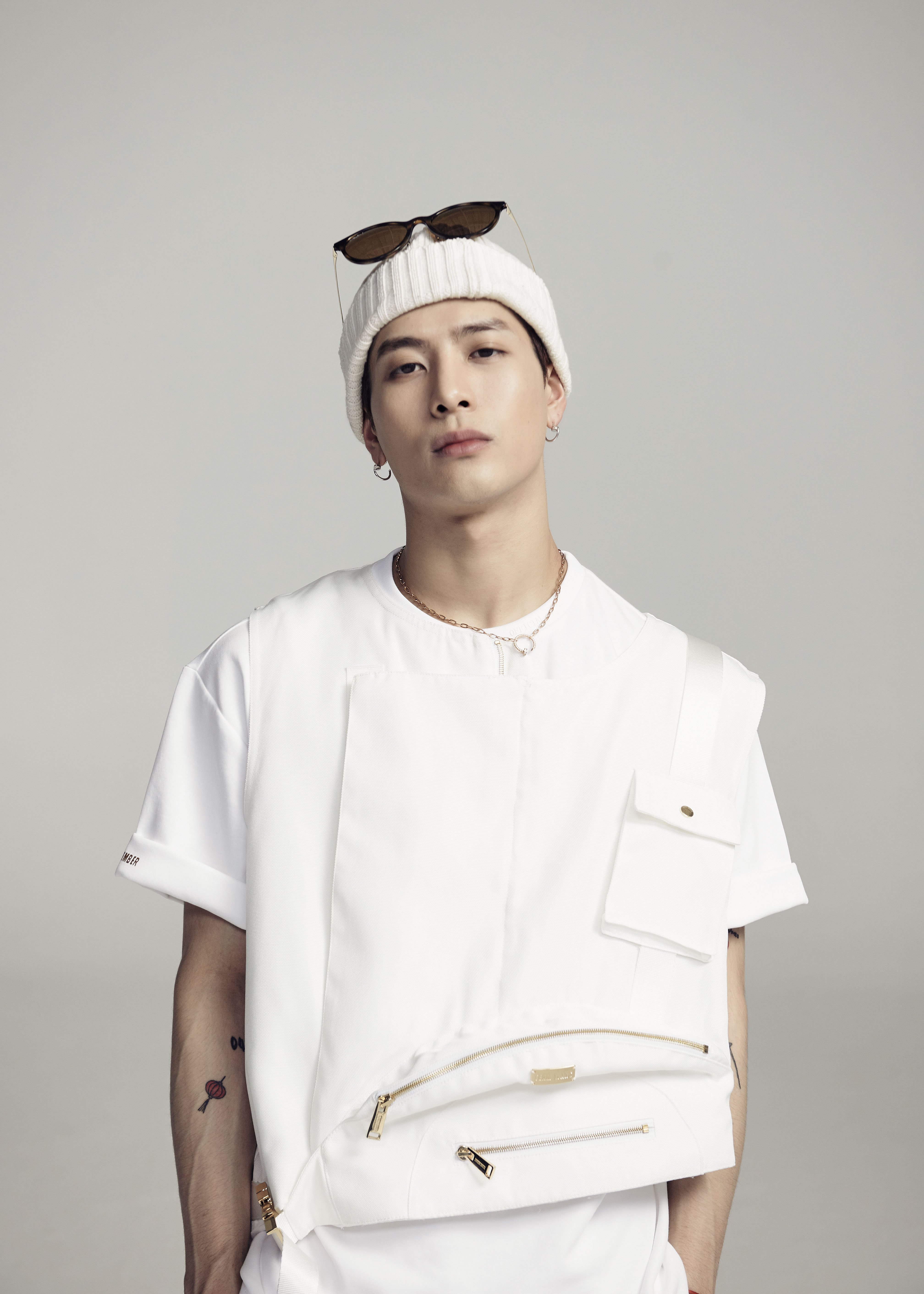 Jackson Wang in all white clothes