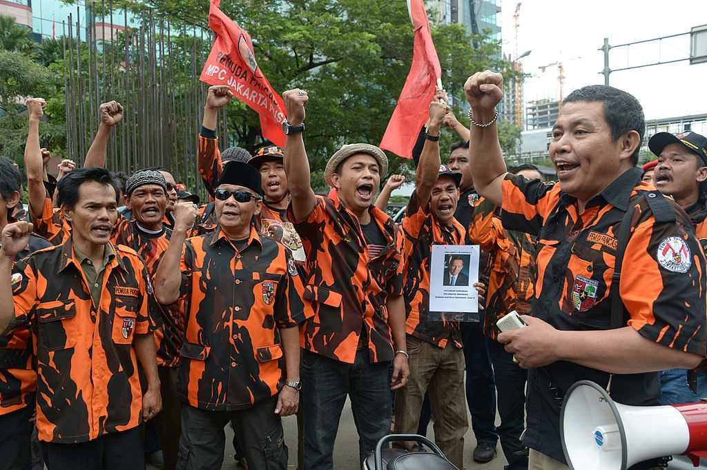 Members of the far-right Pancasila Youth group at a 2013 protest against the Australian government. Photo: ADEK BERRY/AFP via Getty Images