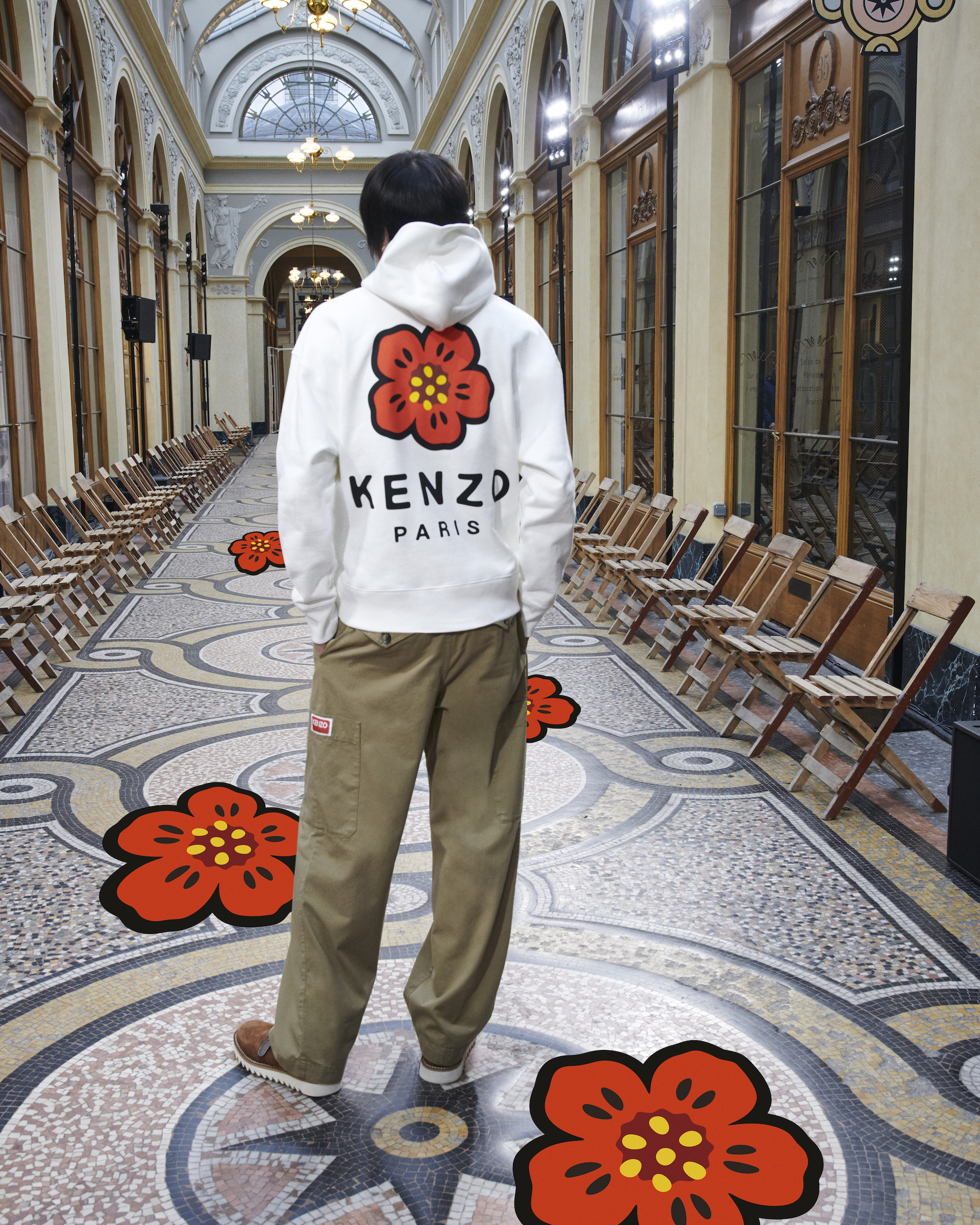 Model wearing Kenzo AW22 hoodie