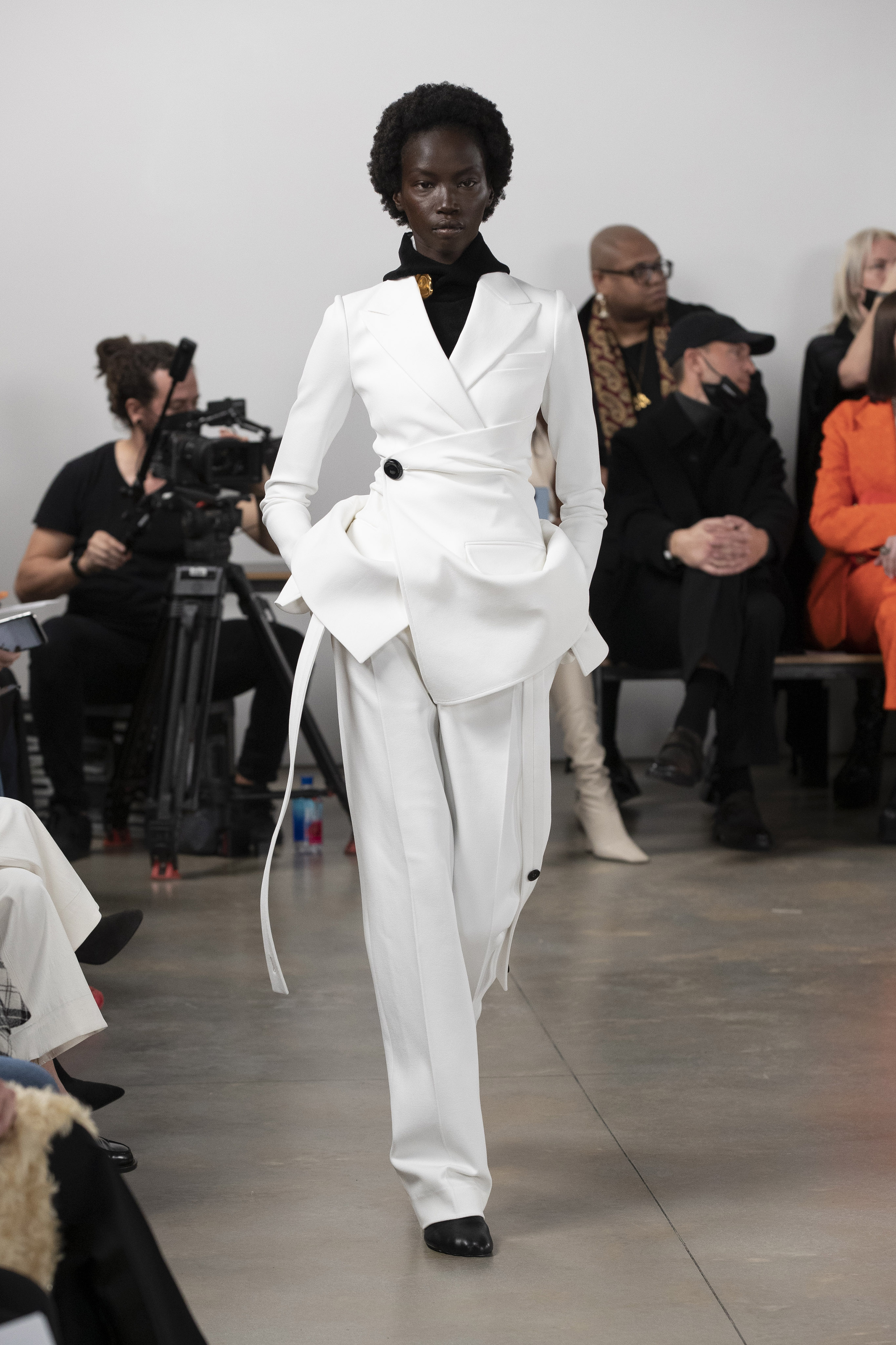 a model walking the runway at proenza schouler's aw22 show at new york fashion week