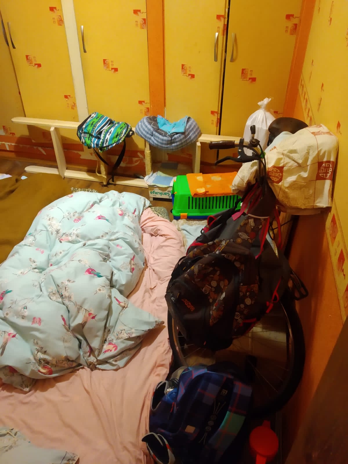 Michael Murkin and Svitlana Prokofieva have slept in a corridor away from windows at her parents apartment for the last few days. 