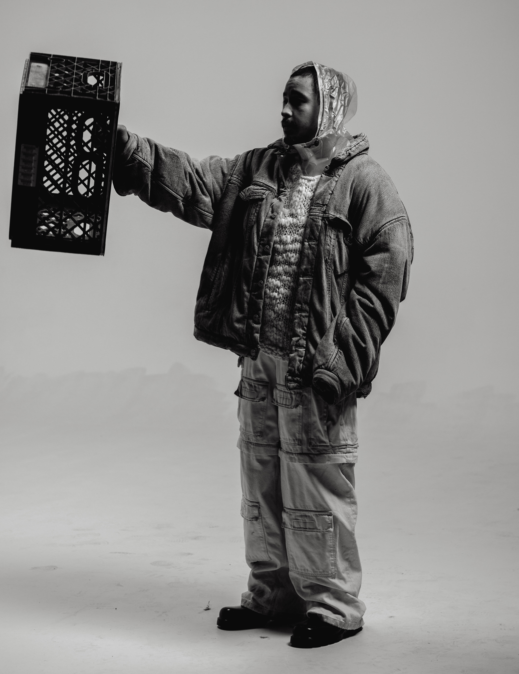 Dijon holding a crate in i-D 367 The Out Of Body Issue