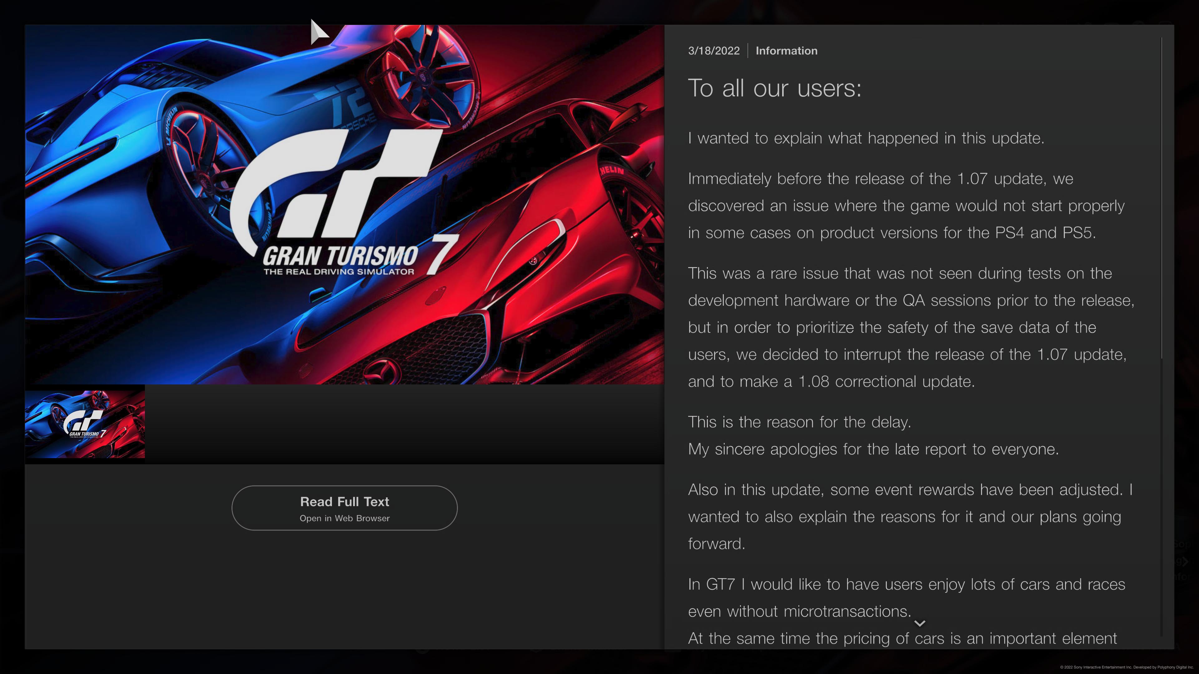 Gran Turismo 7 Currency Rewards to Be Increased Following Player