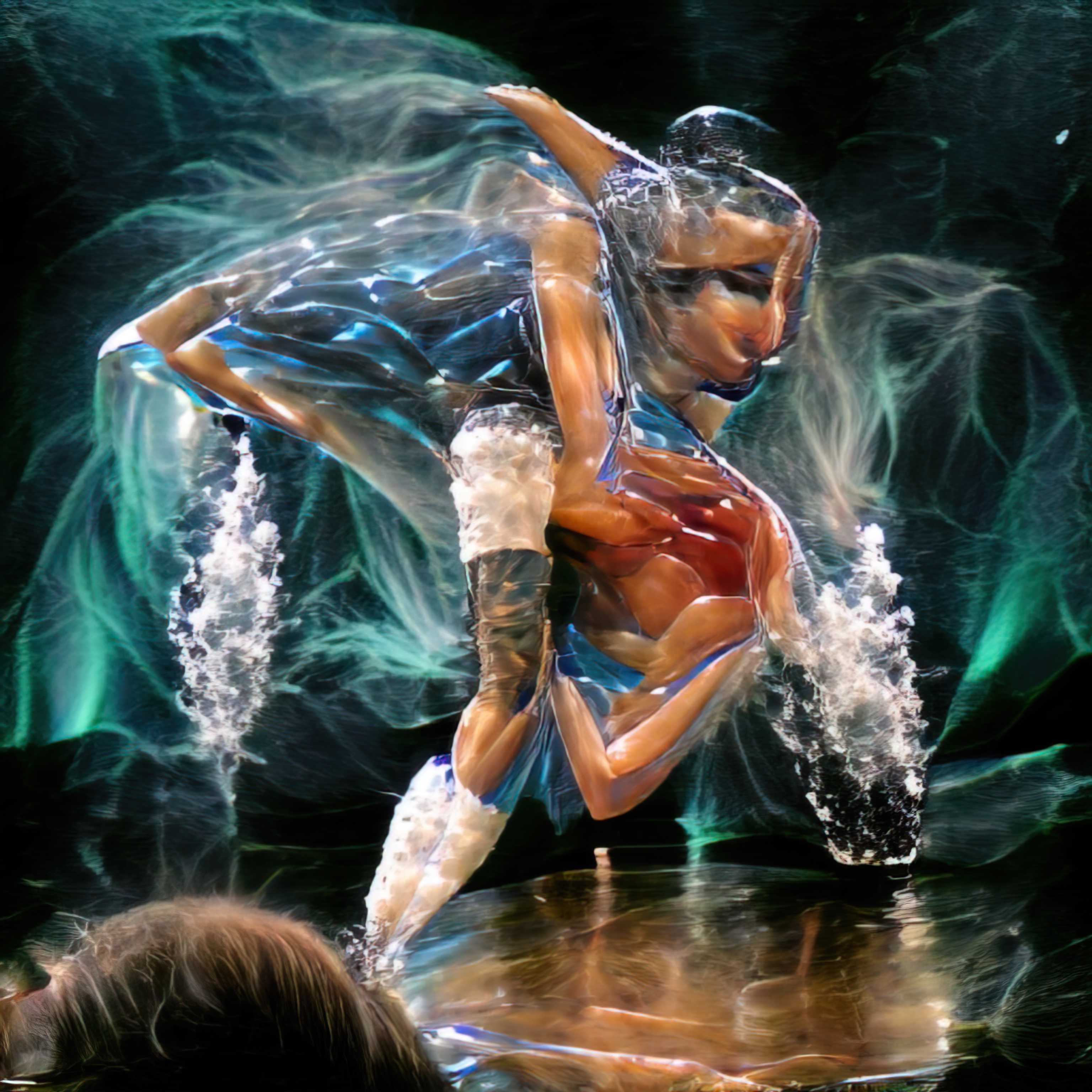 This generative image this image depicts what a Butoh dancer might visualize when using the “Noguchi Taiso” water body method of motion, where you visualize your body as being water wrapped around bones.