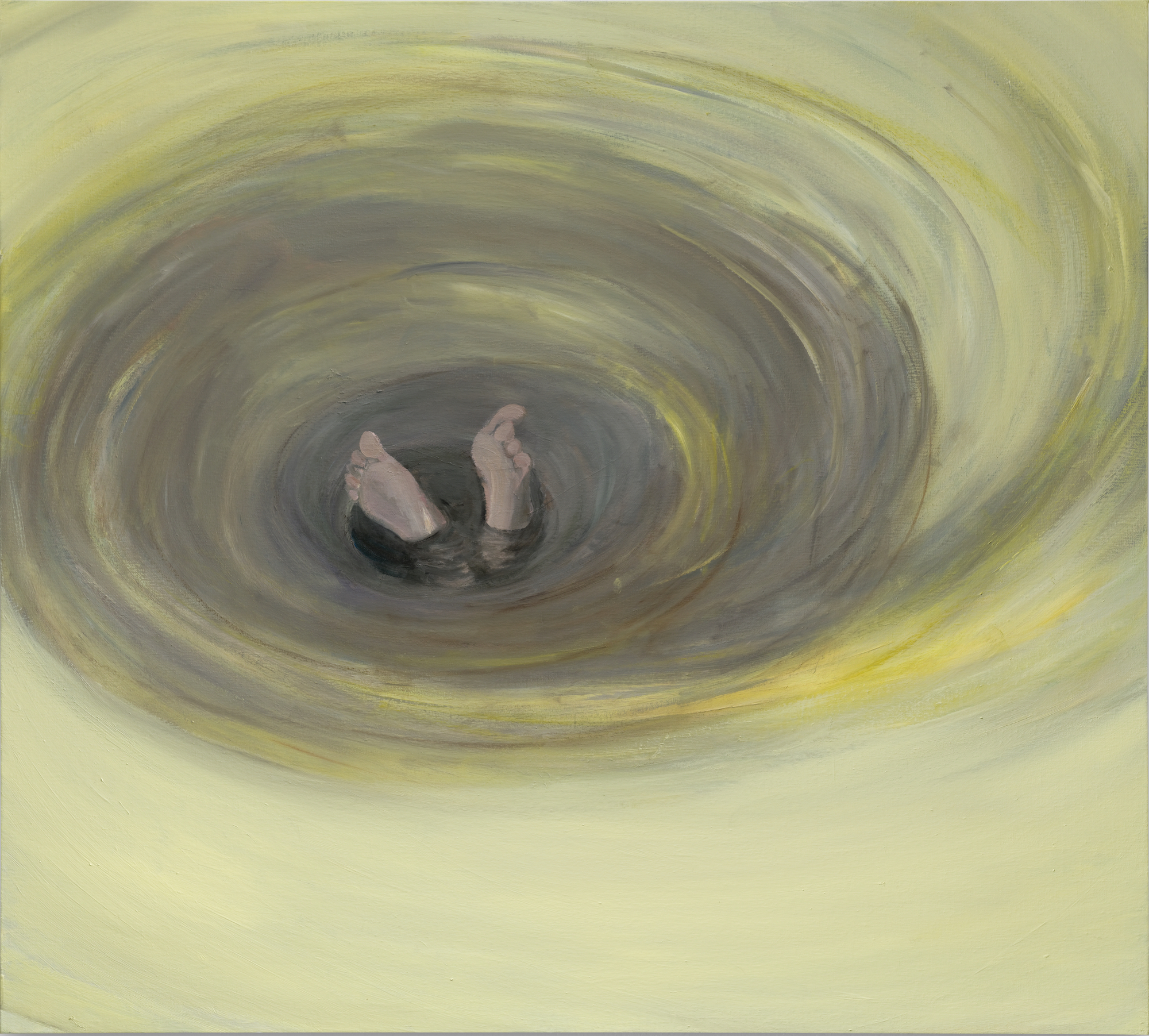 a painting of bare feet falling in a whirlwind by Xinyi Cheng