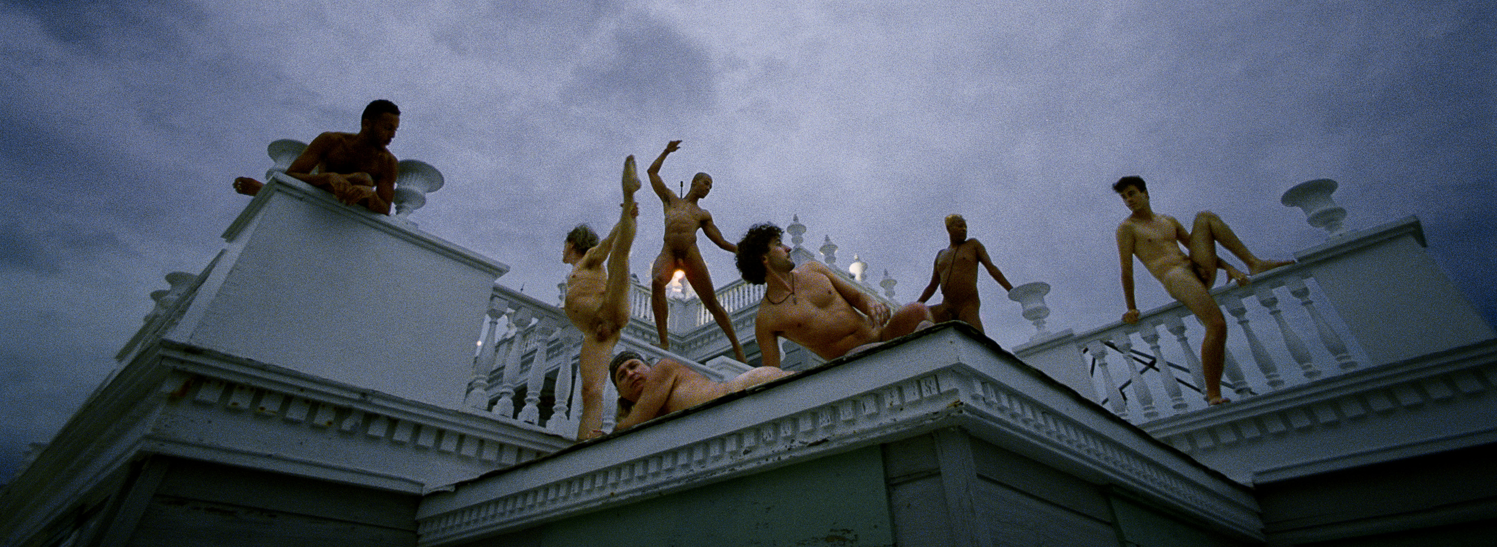 men pose nude on top of a gay venue on fire island