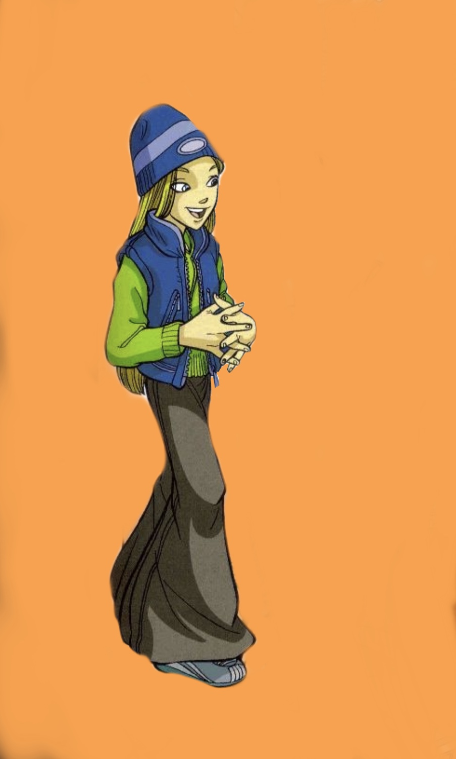 cornelia di witch con cappellino di lana e gonna