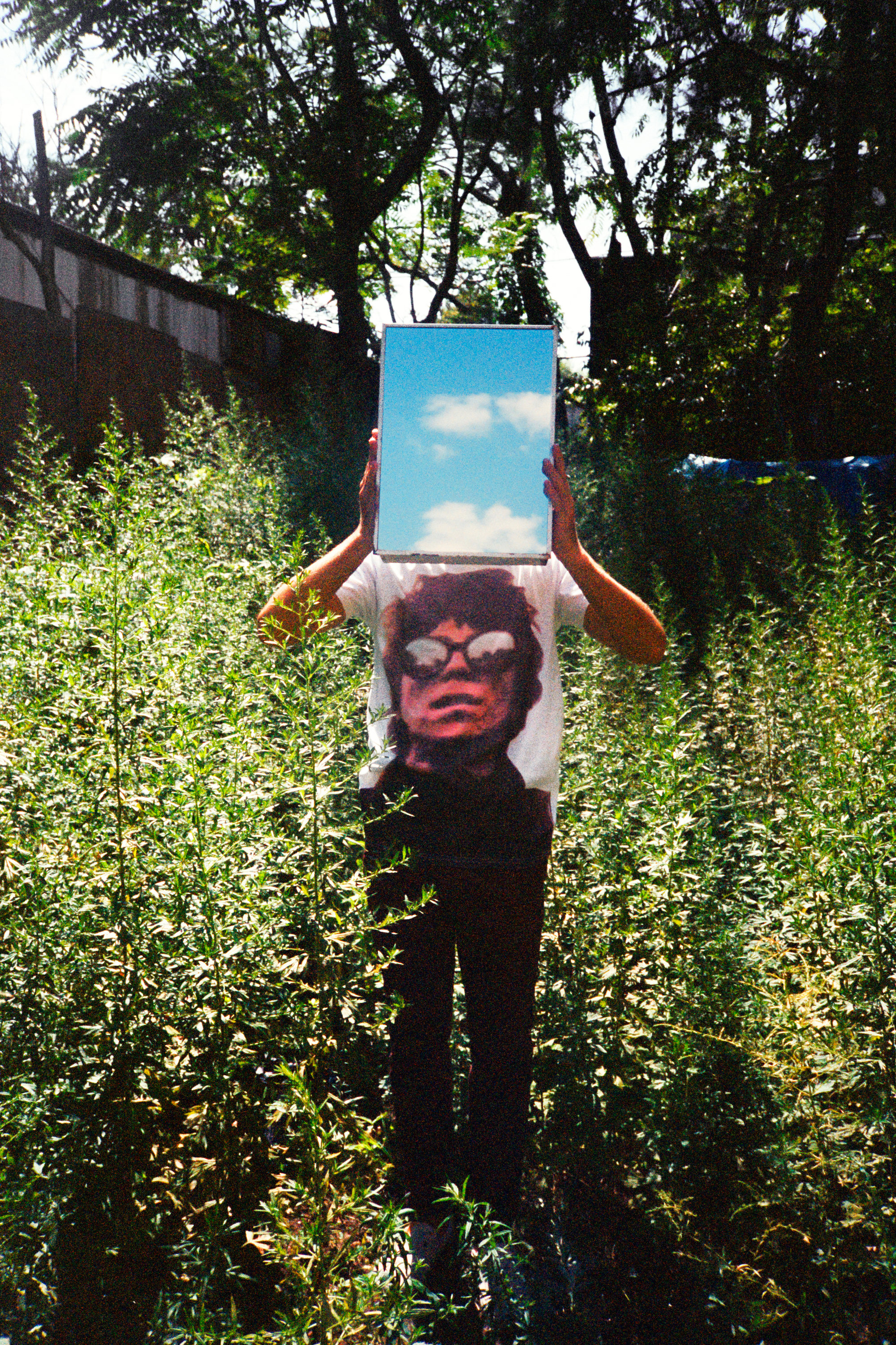 someone holding up a painting in a field of green grass by jason dill