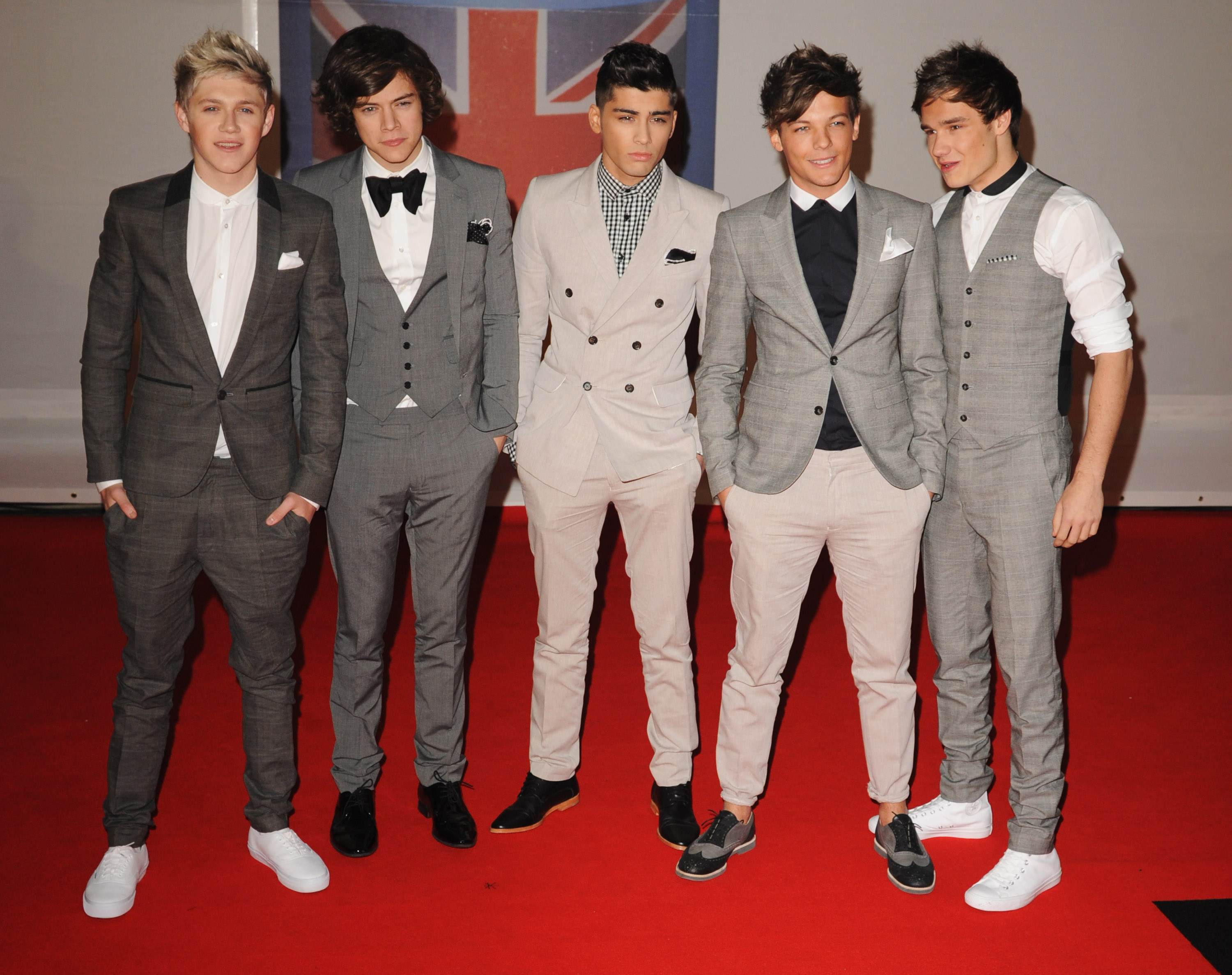 One Direction in grey suits at the Brit Awards in 2012