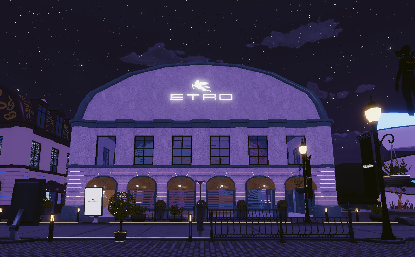 Geceleri Metaverse Moda Haftası'nda Etro binası