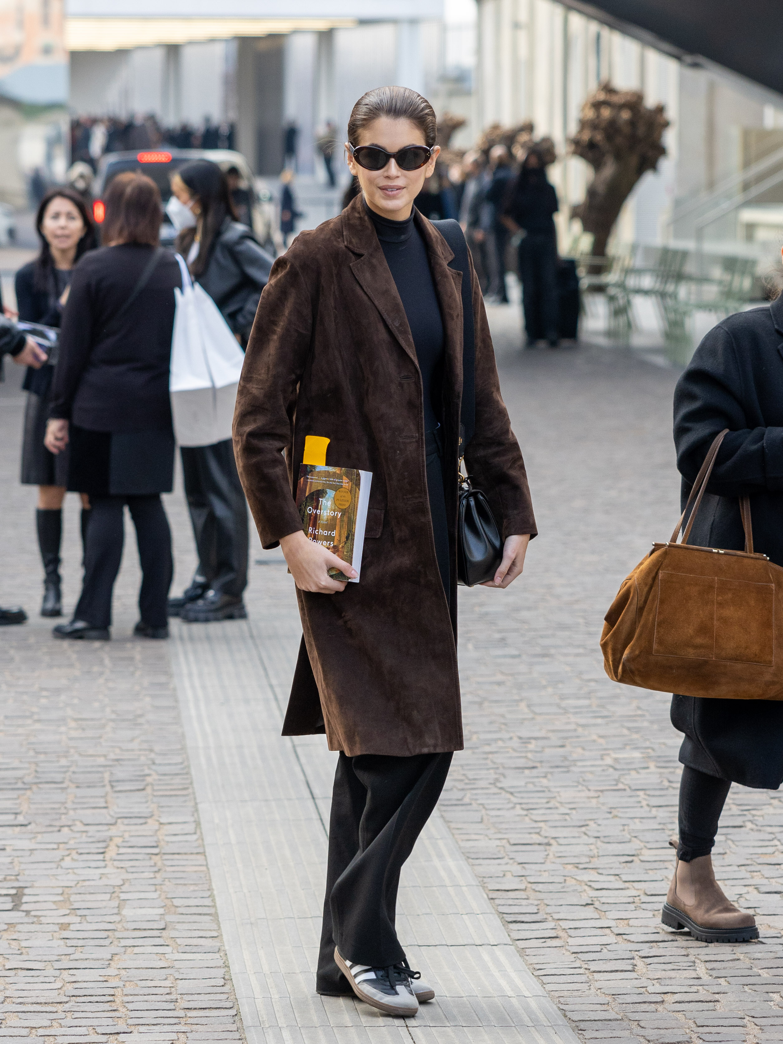 Kia Gerber outside the Prada show in Milan