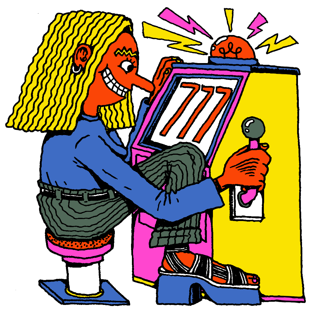 A person sitting at a slot machine