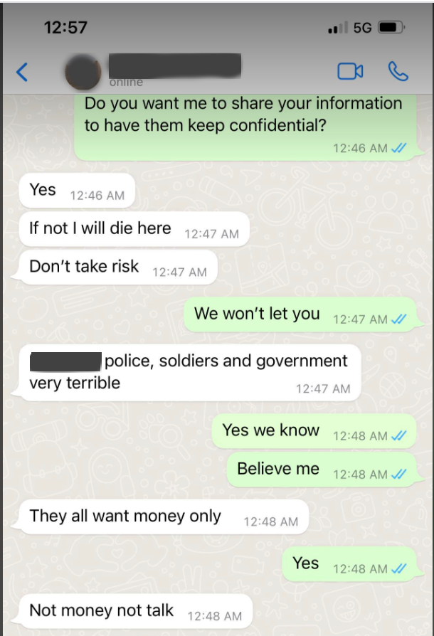 A conversation between Brian and a trafficking victim. Screenshot supplied