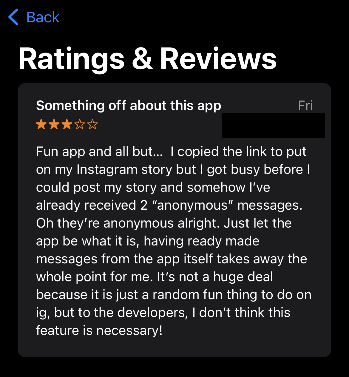 A review for NGL on the App Store. 