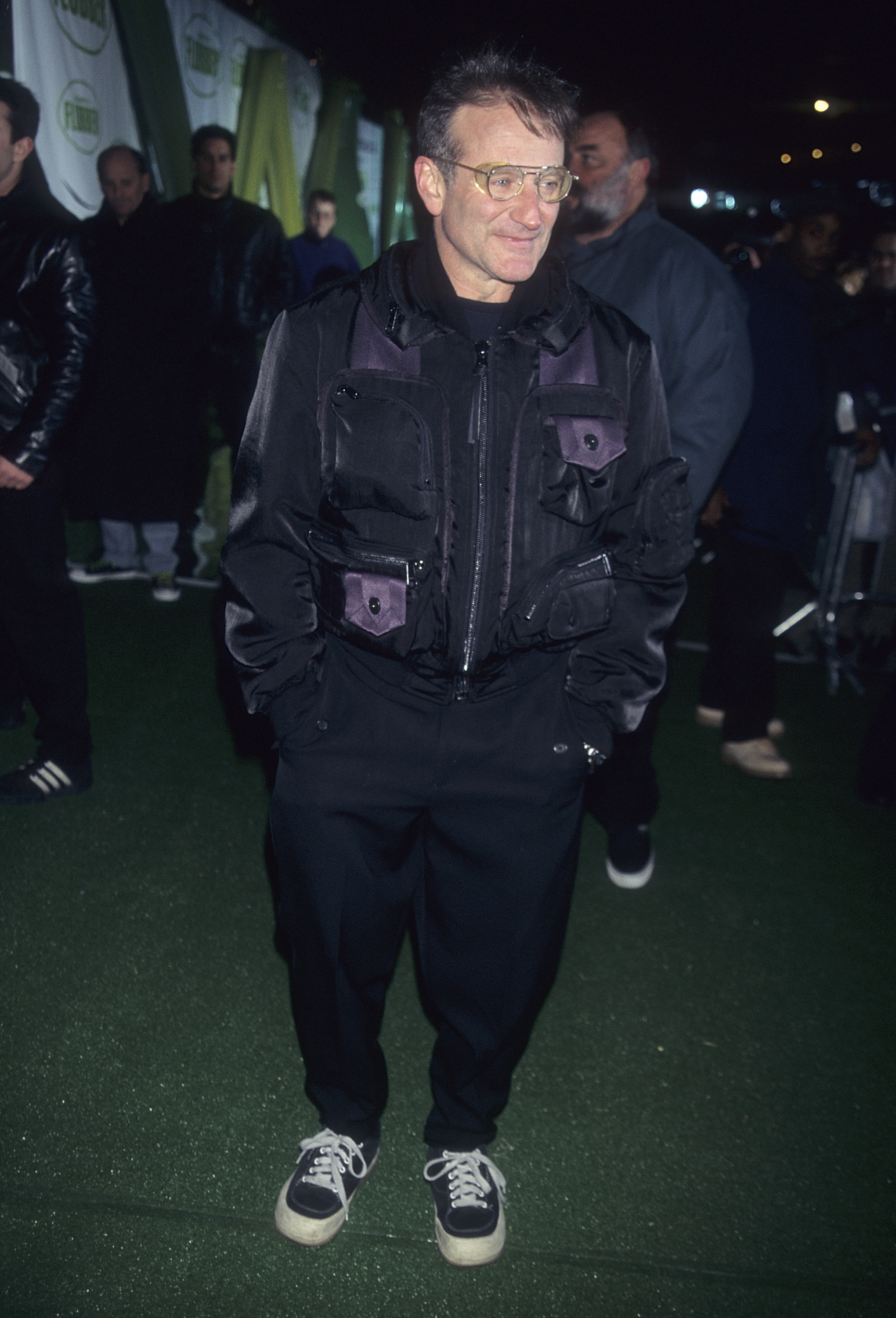 Robin Williams wearing Issey Miyake at the premiere of Flubber in 1997