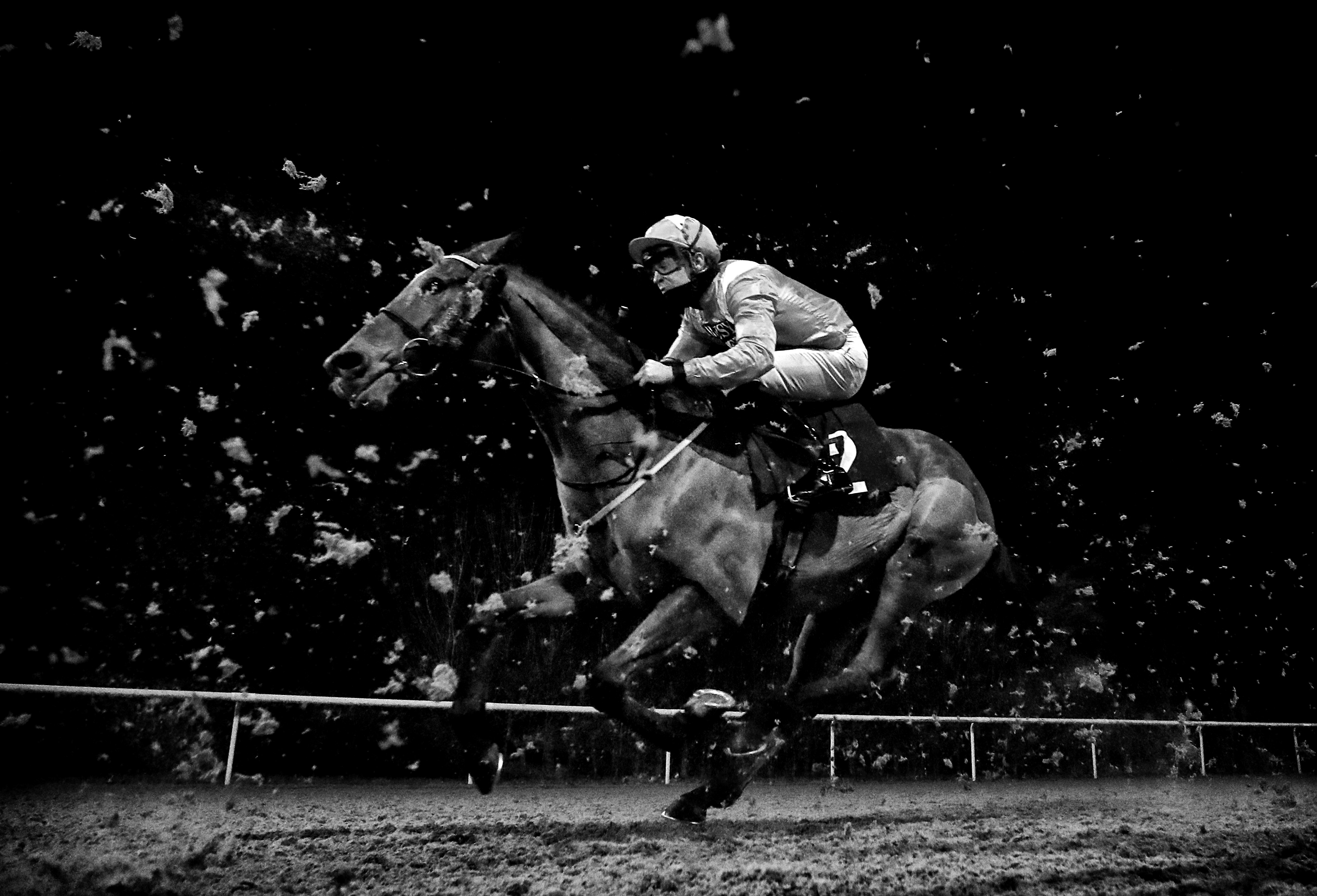 Charles Bishop menunggang kuda Goring dalam pacuan kuda Play 4 to Win Betway Handicap di Wolverhampton Racecourse. Foto: Mike Egerton